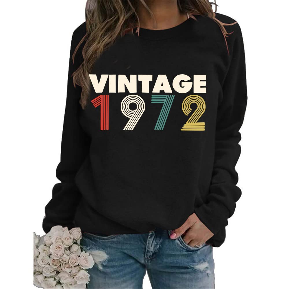 Vintage 1972 Women's Sweatshirt - Round Neck Long Sleeve Retro Pullover - 50th Birthday Gift Idea - Casual Comfort Top for Everyday Wear & Special Occasions