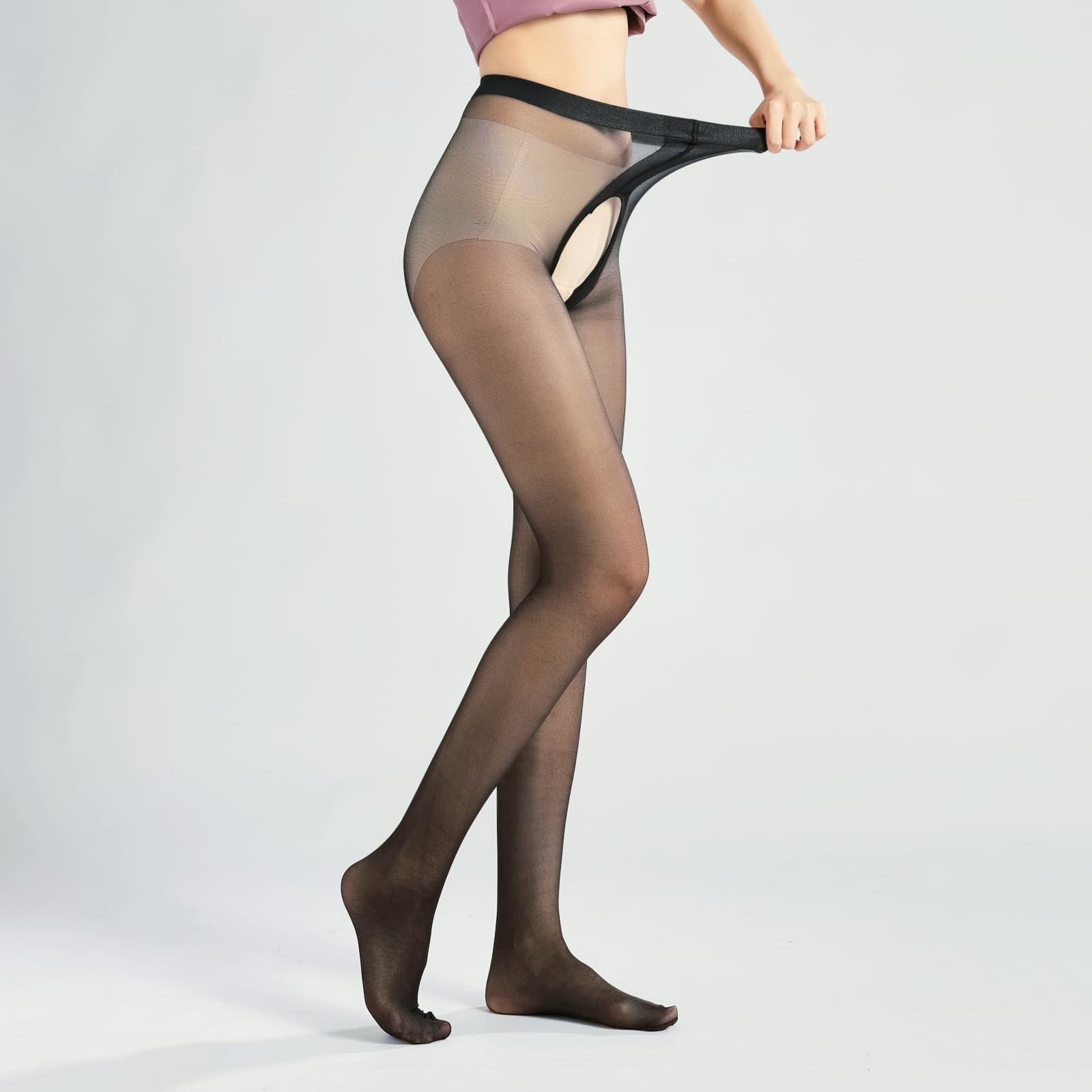 Verdancy Plus Size Women’s Sheer Crotchless Pantyhose - Shimmery Stockings for 264lbs, Footed High Waist Tights - Perfect for Date Nights, Boudoir Photography & Sensual Occasions