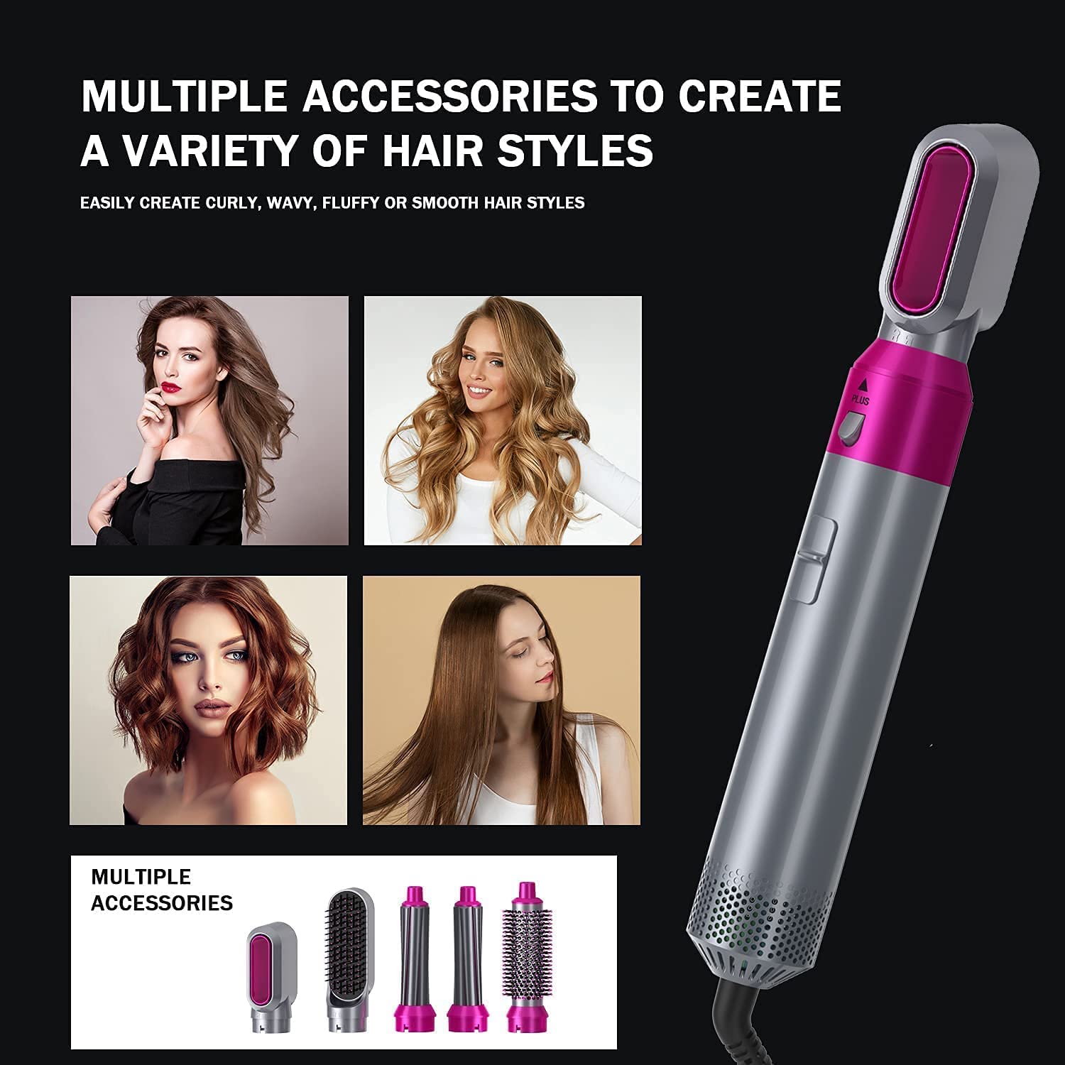 SHOPECOM 3 in 1 Multifunctional Hot Hair Brush with Hair Dryer & Curler - Volumizing Hair Straightener, Rotating Styling Brush, Blow Dry Diffuser for Smooth, Wavy or Curly Hair - Perfect for Home, Salon & Travel Use
