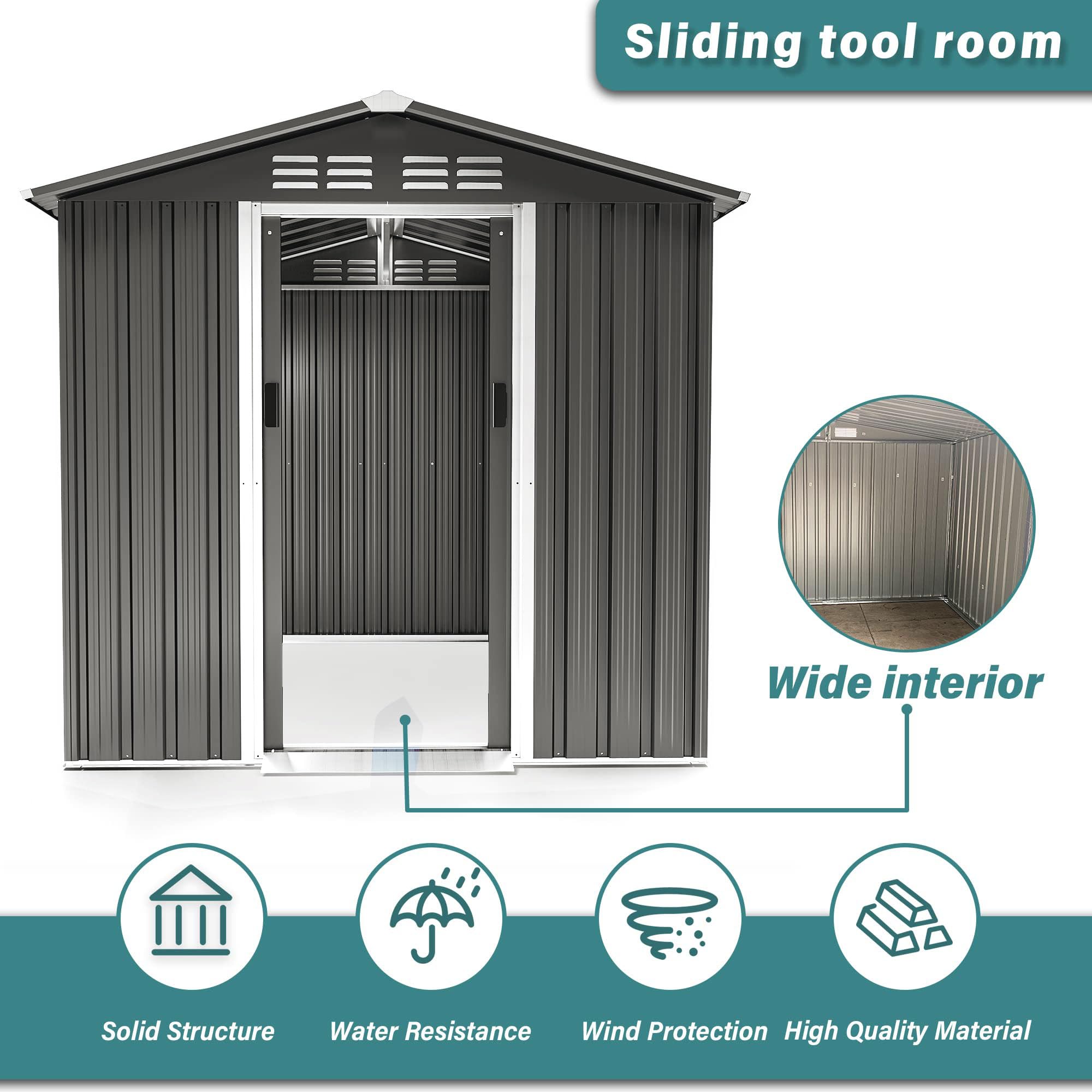 Gotland 6FT x 4FT Metal Storage Shed with Lockable Sliding Doors & Air Vents | Outdoor Utility & Tool Organizer for Garden, Backyard, Patio, Lawn | Perfect for Storing Lawn Mowers, Bikes & Seasonal Items