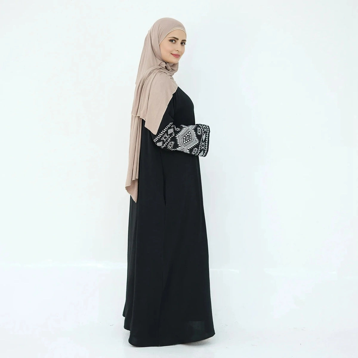 Elegant Embroidery Cardigan Open Abaya Dress #24915 - Perfect for Ramadan, Eid, and Special Occasions