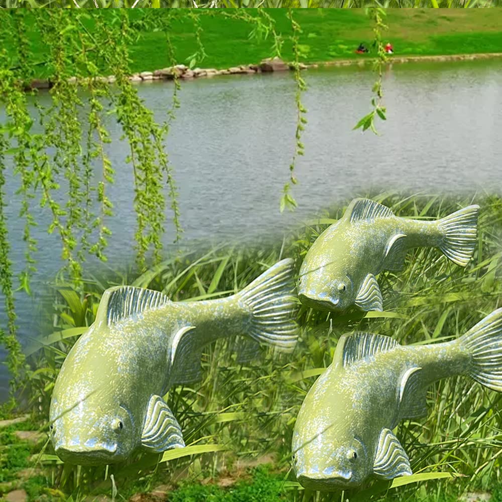 Mayuta 3-Piece Koi Fish Garden Statue Set - Outdoor Waterproof Sculptures for Patio, Yard, Pond & Lawn Decor - Zen Asian-Inspired Home & Garden Art (Green Grey) - Perfect for Japanese Gardens, Backyard Water Features & Outdoor Meditation Spaces