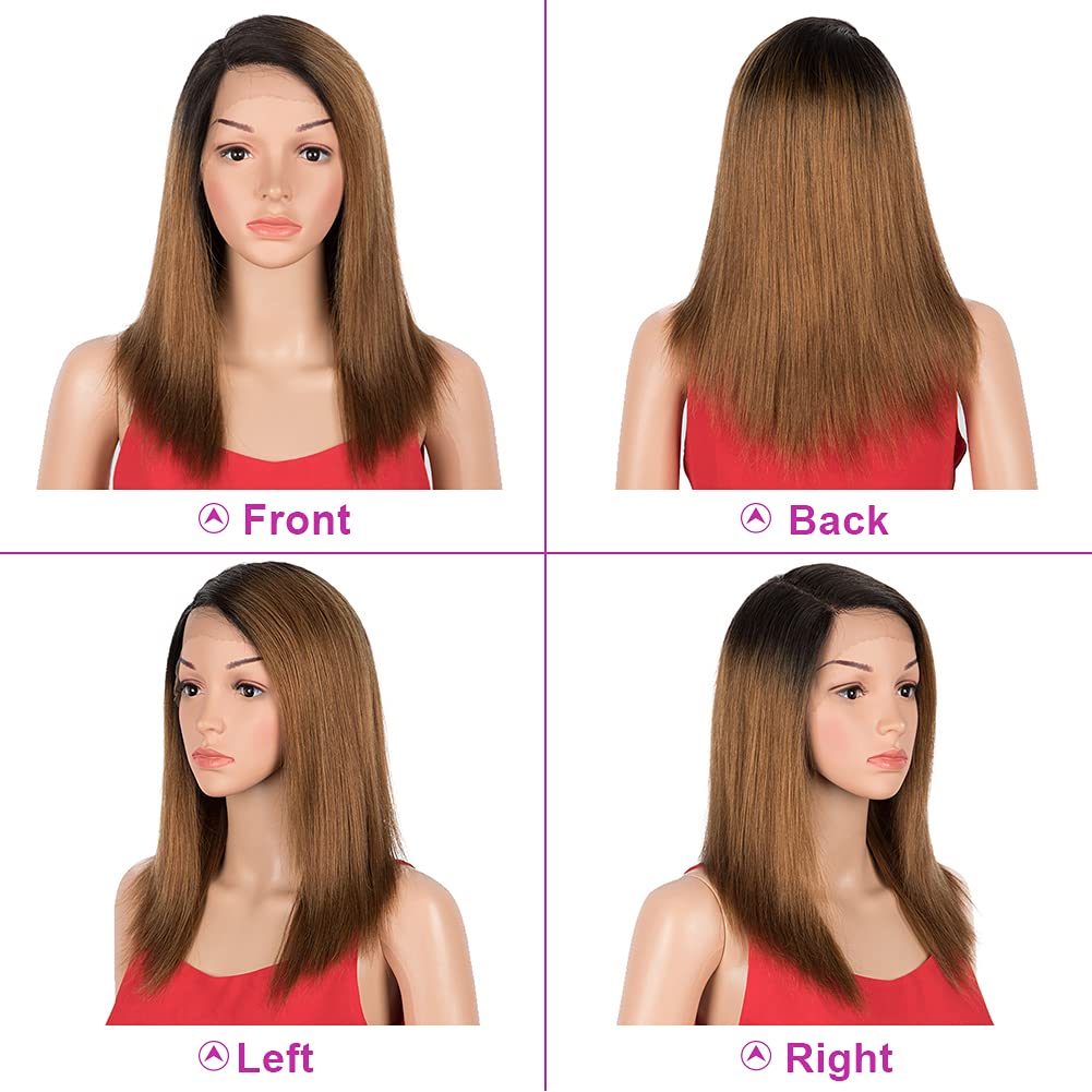 Ombre Brown Straight Lace Front Wigs 16 Inch - 150% Density 9A Brazilian Virgin Human Hair with Baby Hair for Black Women | Silky Smooth Remy Hair Wig in TT1B/30 Color | Perfect for Daily Wear, Parties, Weddings & Special Occasions