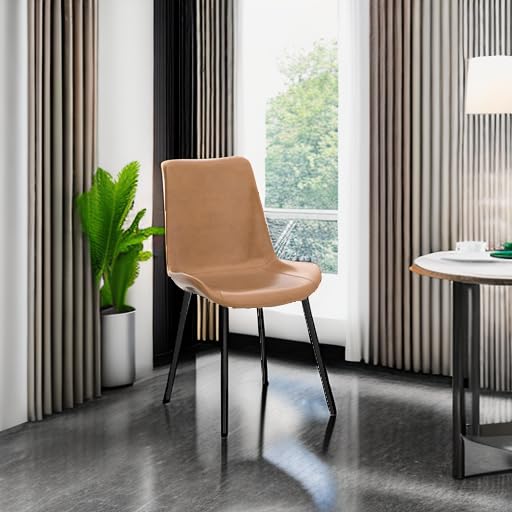 Modern Upholstered Faux Leather Dining Chairs Set of 2 - Brown Kitchen & Dining Room Chairs with Sturdy Metal Legs - Perfect for Breakfast Nook, Small Dining Spaces & Contemporary Home Decor
