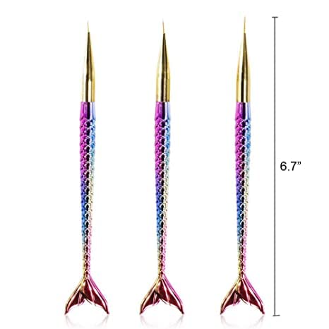 INOG 3-Piece Mermaid Line Nail Art Brush Set - Professional Detailing Brushes for Nail Painting, DIY Manicure & Kids Nail Art | Perfect for Home Salon, Party Nail Designs & Gift Giving