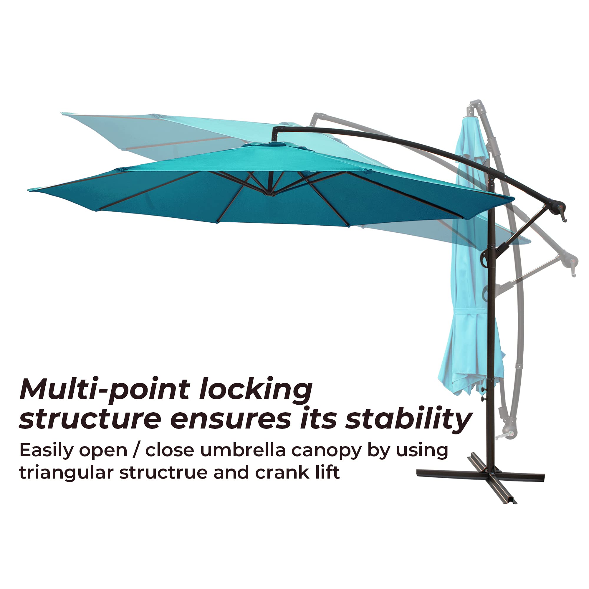 10FT Offset Cantilever Patio Umbrella with Crank & Cross Base - Turquoise Outdoor Market Umbrella for Backyard, Poolside, Garden - Perfect for Shade by LAUREL CANYON