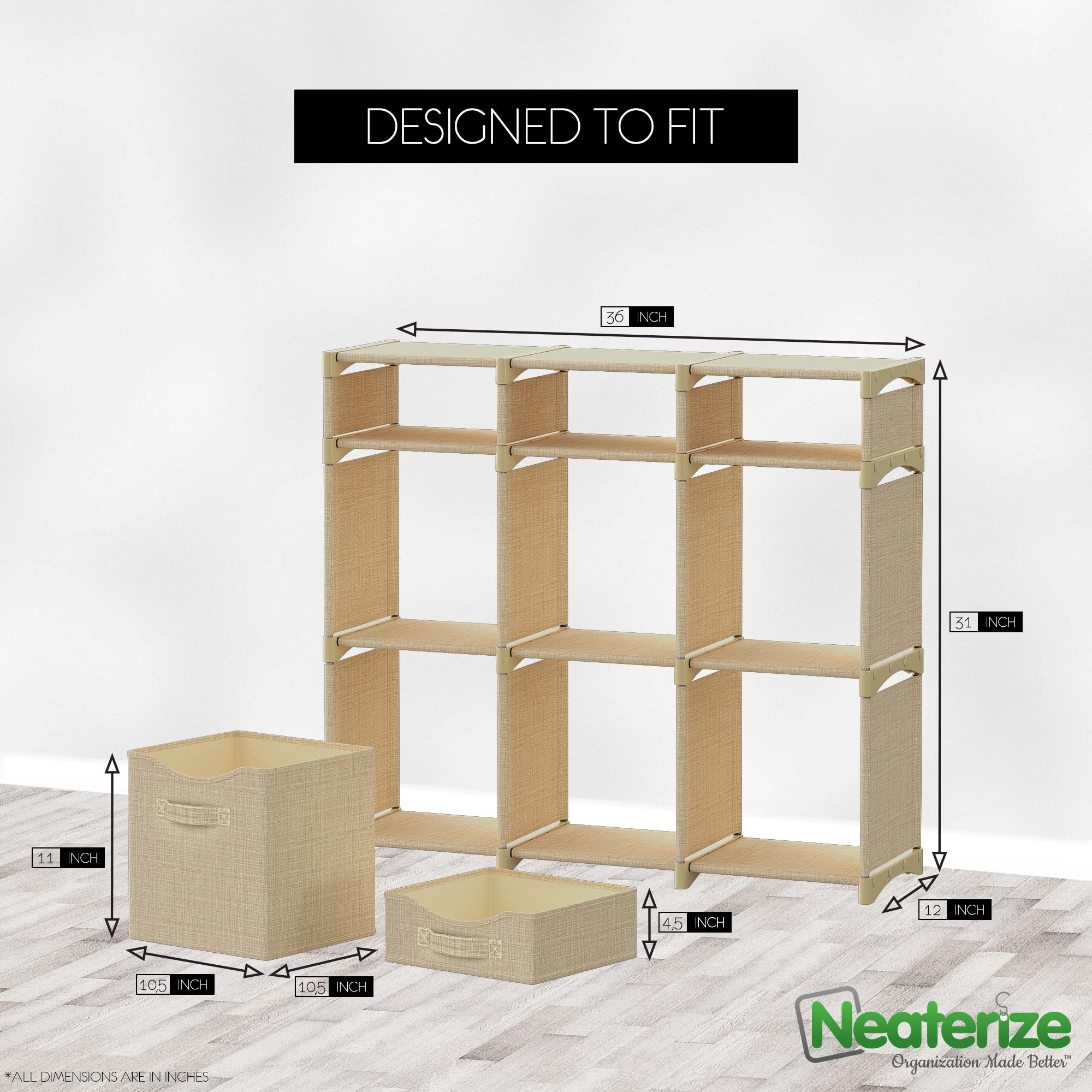 9 Cube Closet Organizer & Storage Unit with Drawers - Includes All Fabric Storage Bins - Easy Assembly Wardrobe Shelf for Clothes, Baby Items, Bedroom, Playroom & Dorm Room - Perfect for Small Space Organization (Beige) | Ideal for Home, Office & Kids Room Storage Solutions
