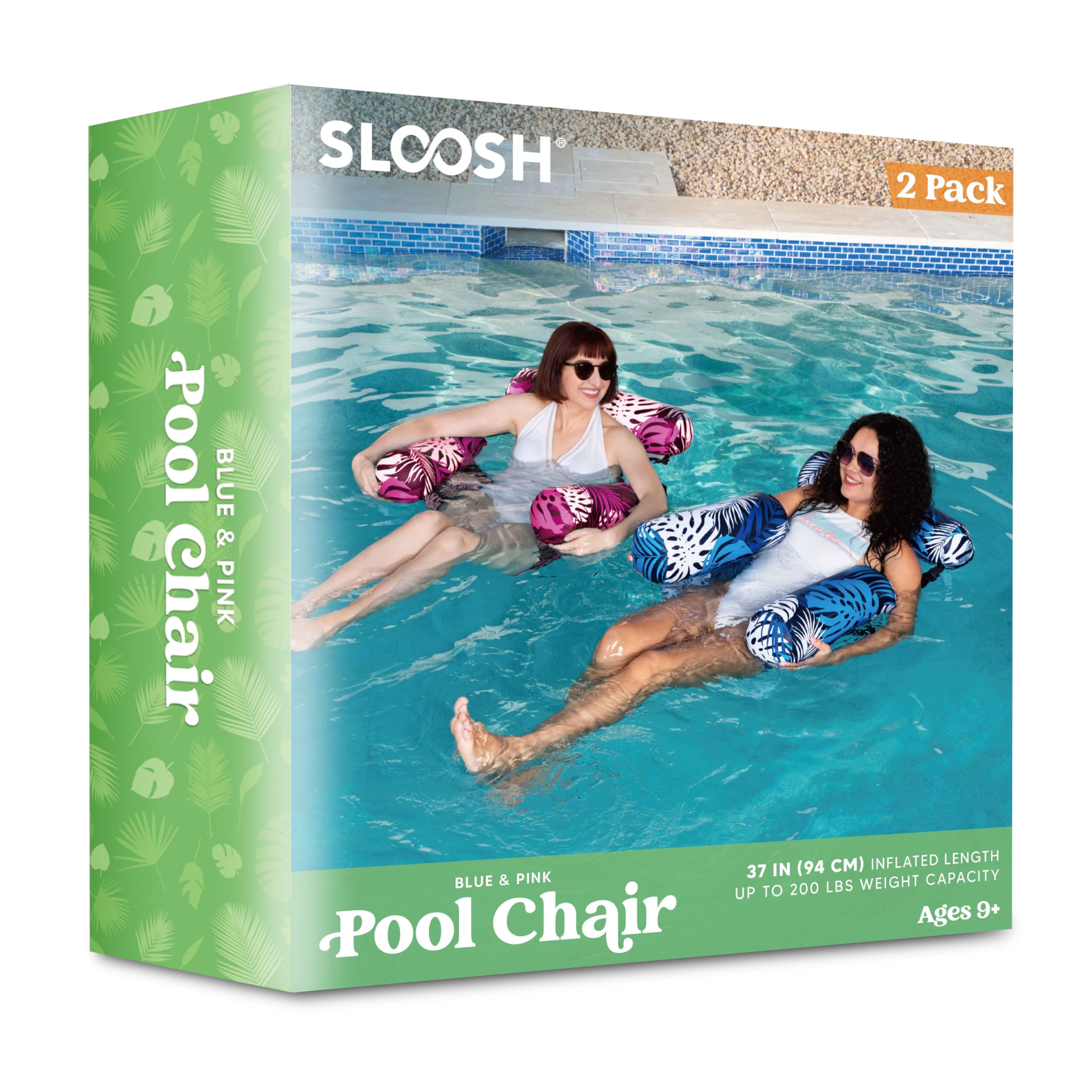 **SLOOSH 2-Pack Inflatable Pool Floats for Adults - Heavy Duty Floating Lounge Chairs with Pool Noodles - Perfect for Summer, Beach, Lake, Pool Parties & Relaxation**
