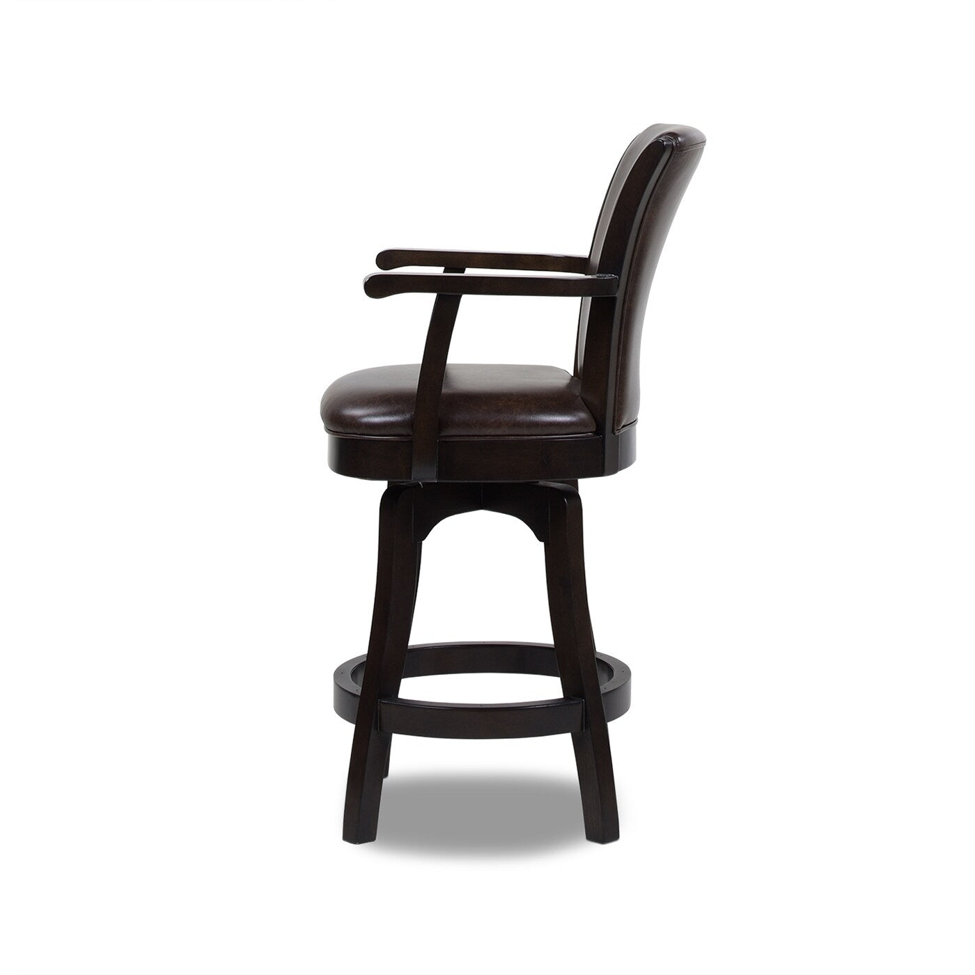 27in Swivel Counter Height Bar Stool - Vintage Faux Leather with High Back Support & Armrests - Solid Hardwood Frame - Perfect for Kitchen Island, Home Bar & Breakfast Nook
