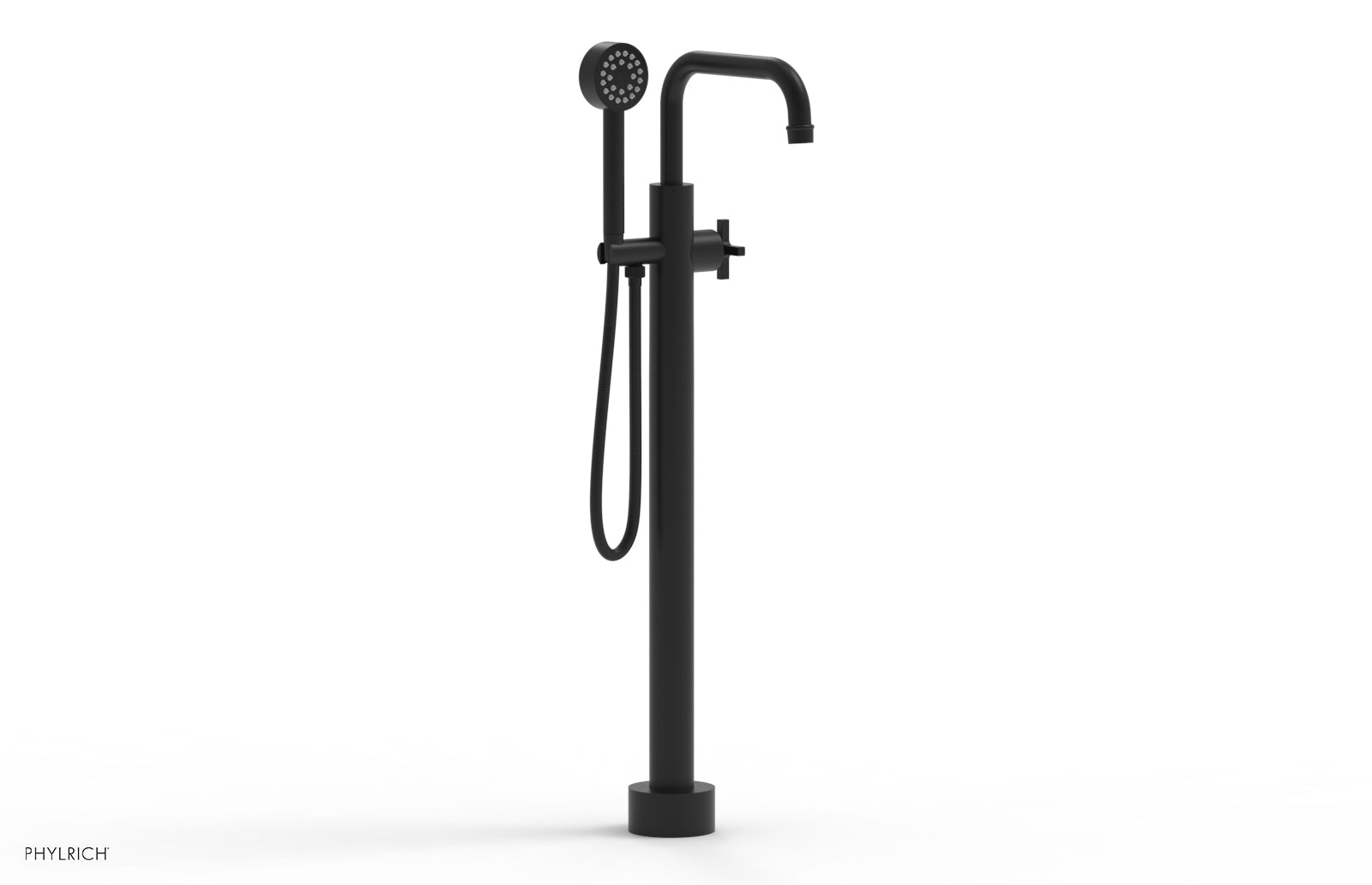 HEX MODERN Tall Floor Mount Tub Filler with Cross Handle & Hand Shower - Model 5015401 - Perfect for Luxury Bathroom Renovations & Spa-Like Showers