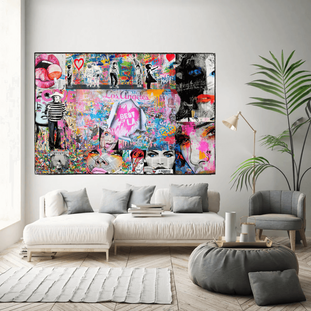 Banksy Los Angeles Hollywood Canvas Wall Art - Urban Street Art Decor for Living Room, Bedroom & Office - Unique Gift for Art Lovers