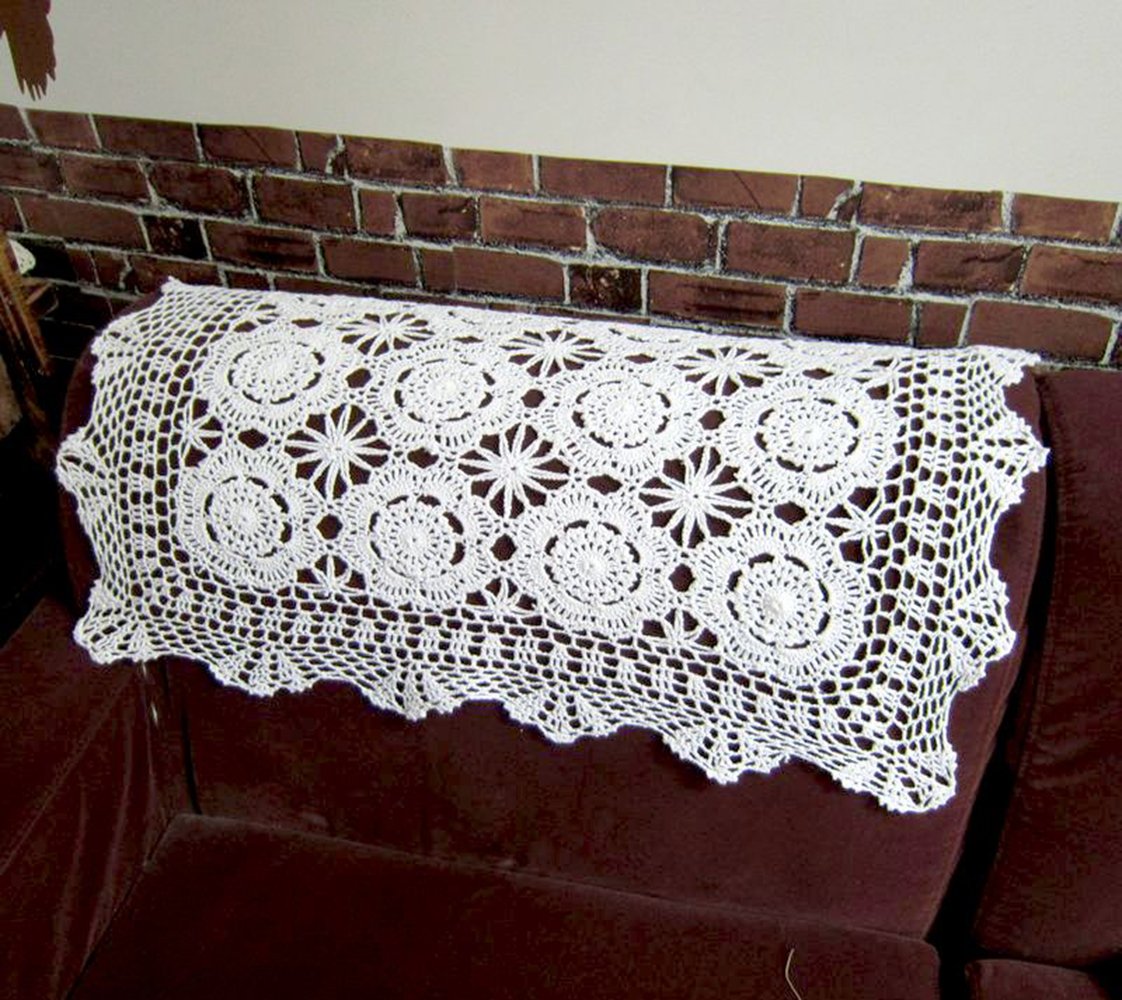 Handmade Cotton Crochet Lace Table Runner - 19x23 Inch White Rectangular Tablecloth for Dining Table, Dresser, or Wedding Decor | Elegant Doily & Home Decoration Scarf