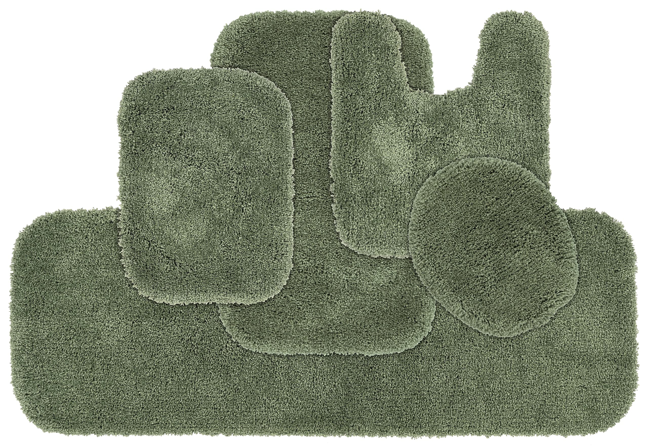 Garland Rug Serendipity Deep Fern Green 5-Piece Bathroom Rug Set - Soft Shaggy Nylon, Machine Washable, Absorbent & Stylish Contour Mats for Bath, Shower & Vanity Areas
