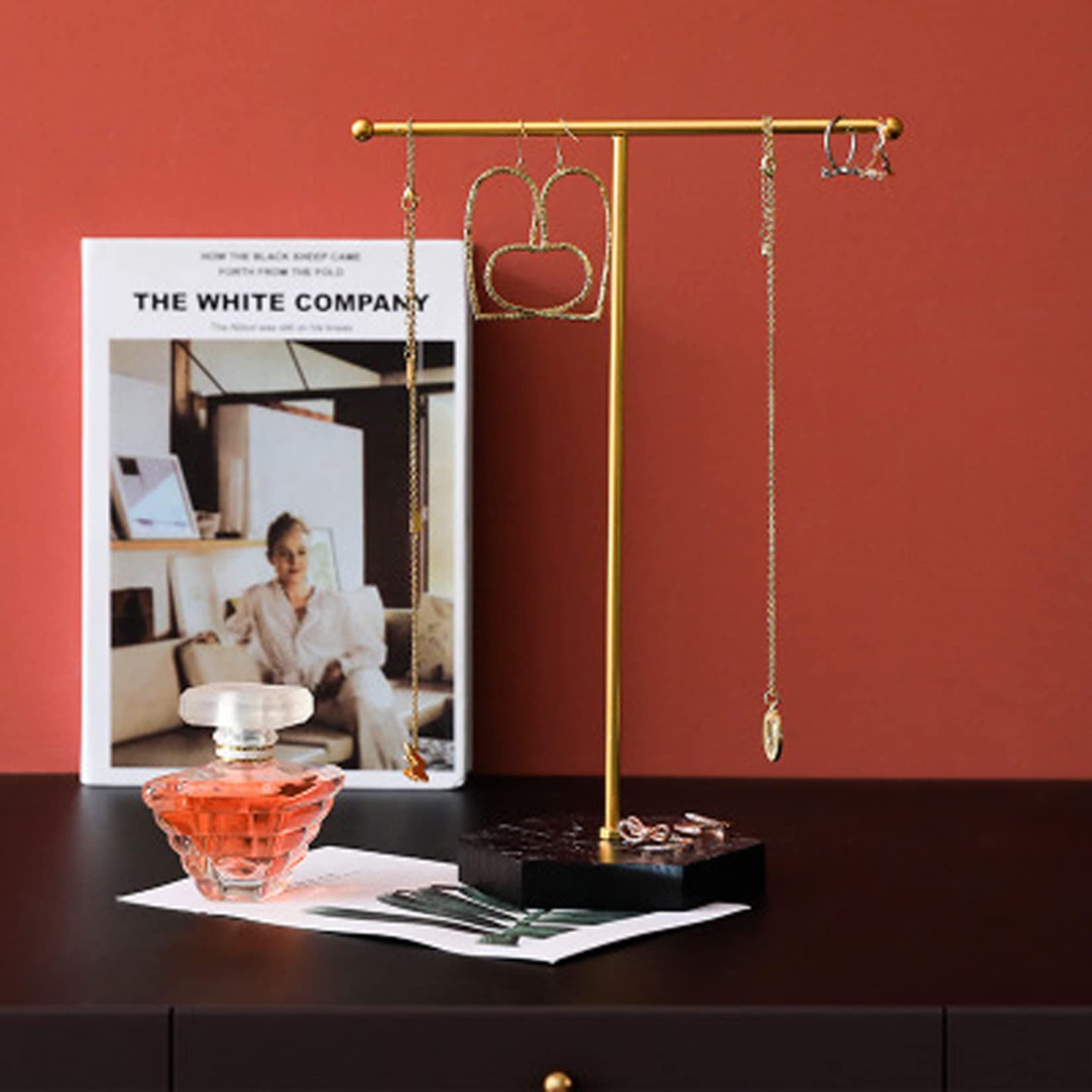 Elegant Jewelry Display Stand - T-Bar Metal Necklace Holder with Black Marble Base for Necklaces, Earrings, Bracelets & Rings | Perfect for Boutique, Home Decor & Jewelry Organization