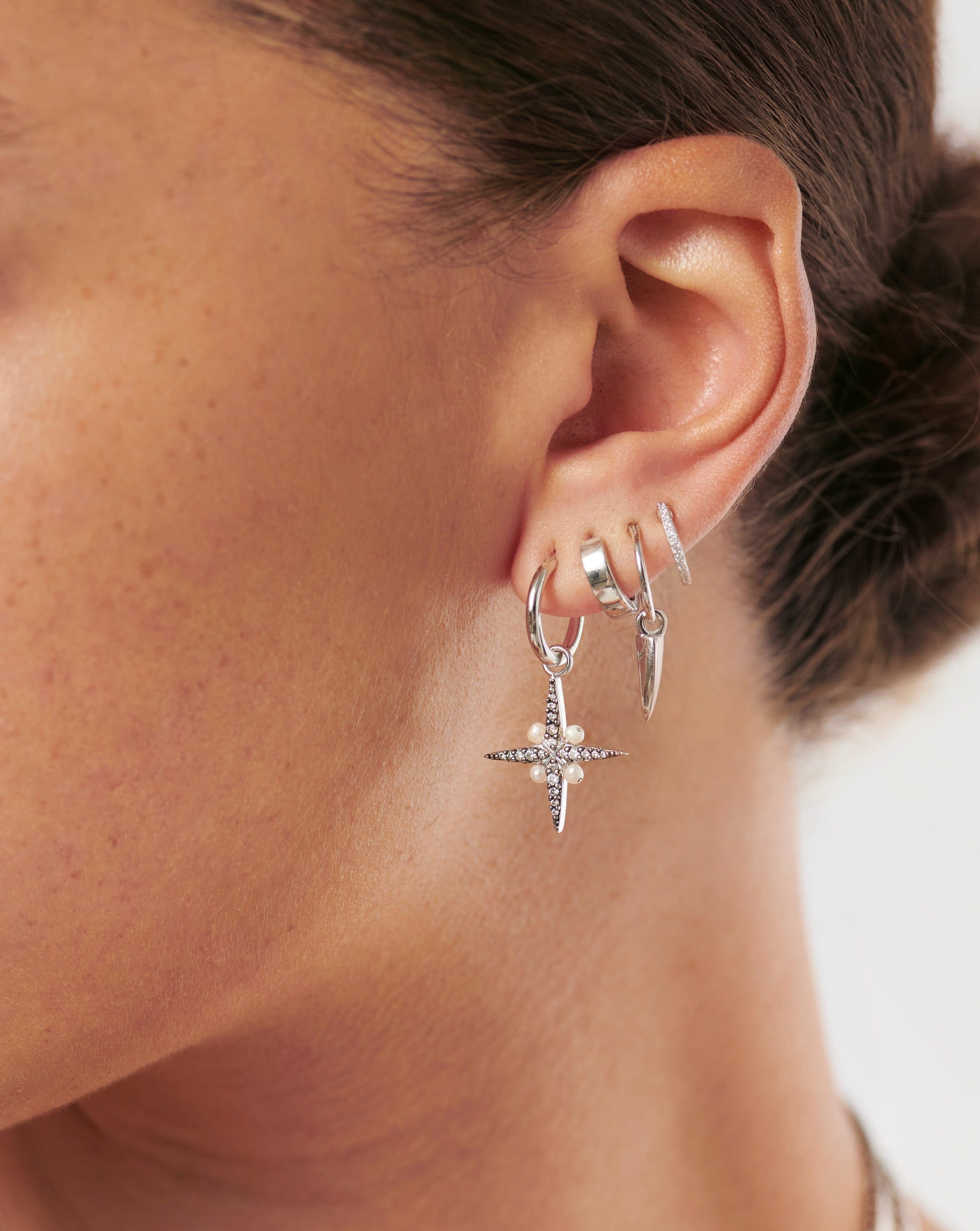Harris Reed North Star Pearl Hoop Earrings - Sterling Silver & Freshwater Pearl Jewelry for Women, Elegant Dangle Earrings for Party, Wedding & Everyday Wear