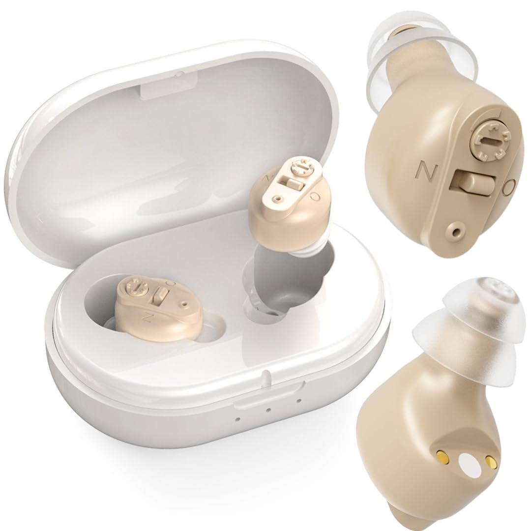 Rechargeable Hearing Aids for Seniors - 2X In-the-Ear (ITE) Amplifier with Noise Reduction, Discreet Skin-Tone Design & Long Battery Life - Perfect for TV Watching, Conversations & Outdoor Activities