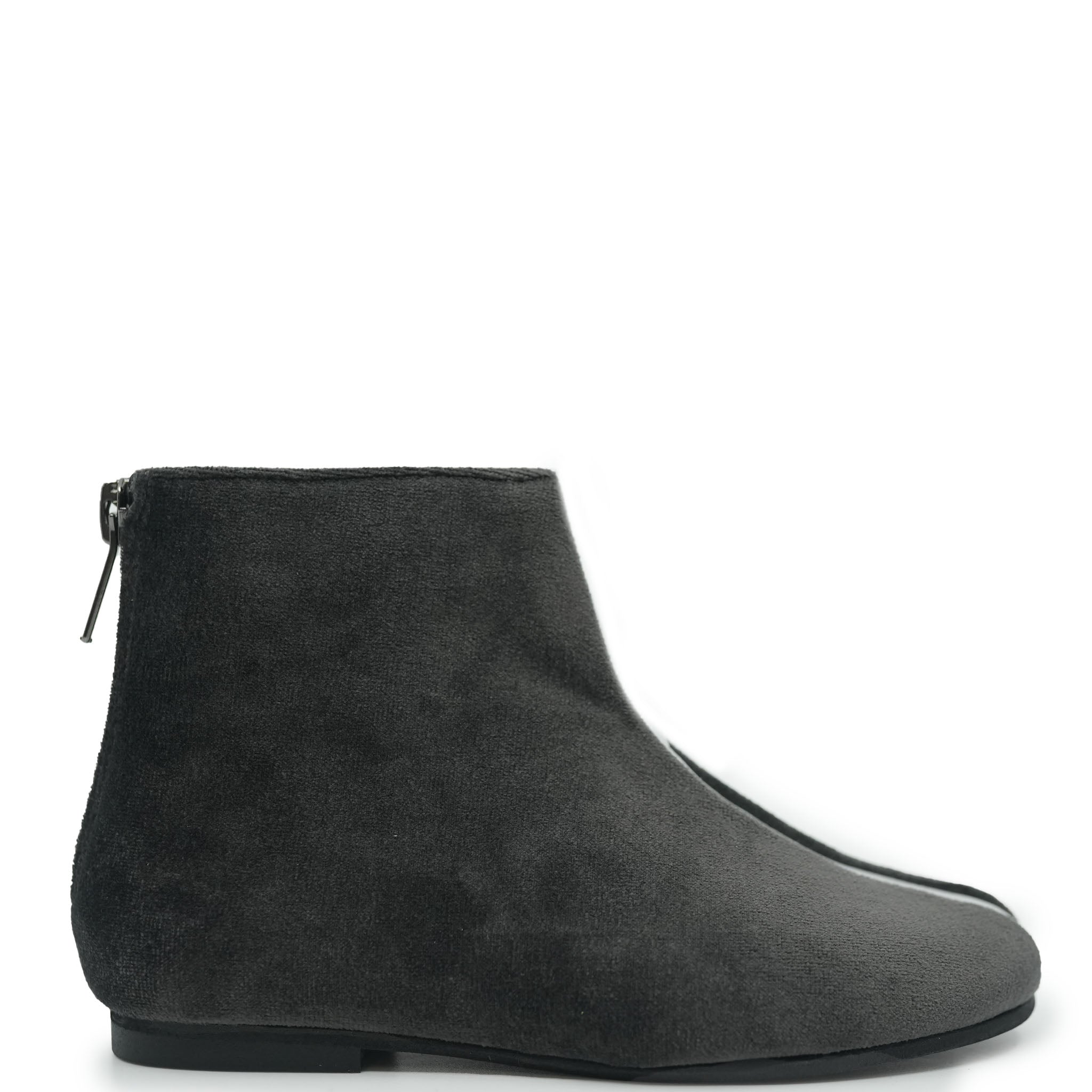 Sonatina Gray Velvet Strip Zipper Booties - Women's Fashion Ankle Boots with Side Zipper for Fall/Winter, Perfect for Office, Party & Casual Outfits
