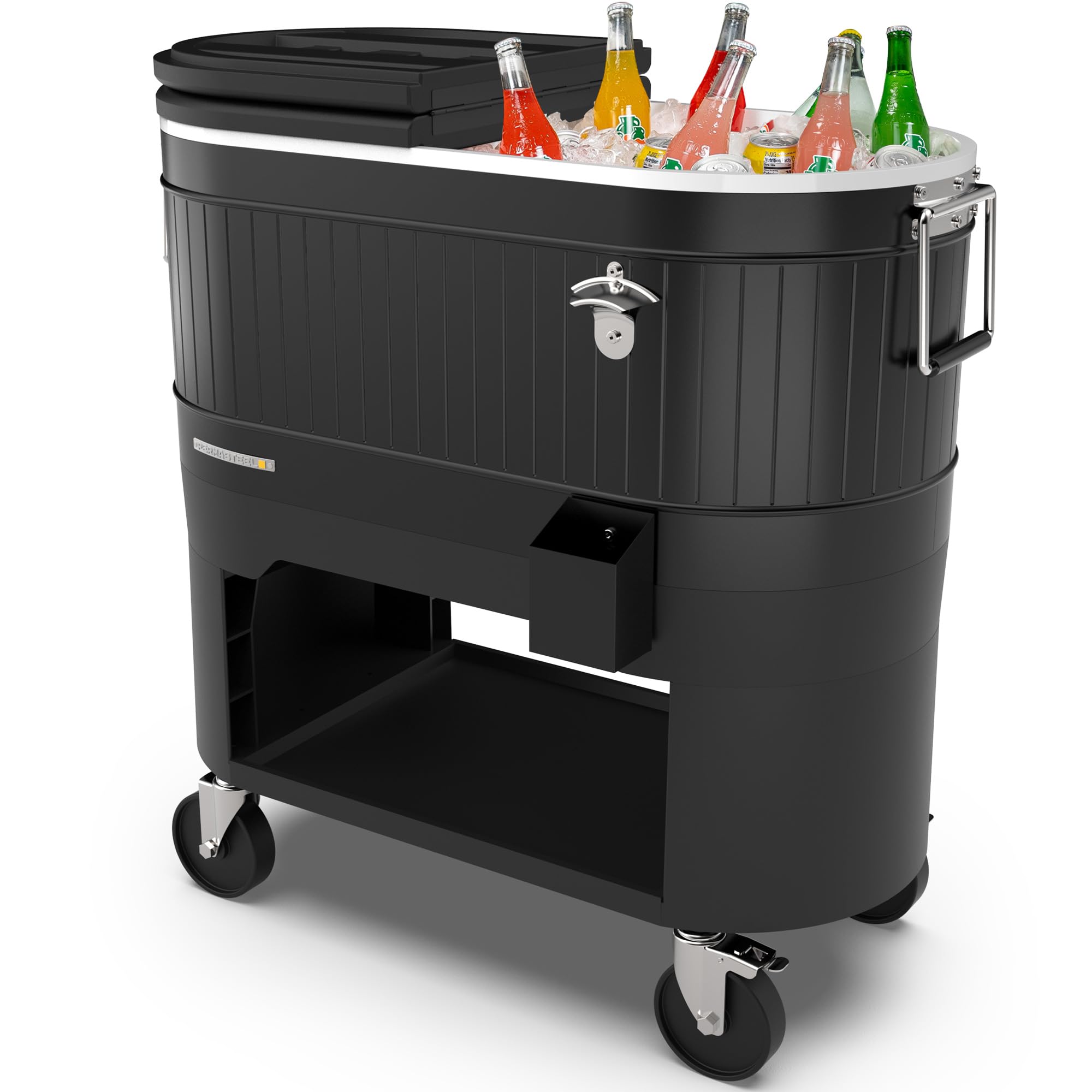 Permasteel 120-Qt Rolling Ice Chest Cooler with Wheels & Drink Dividers - Portable Outdoor Party Cooler Cart for BBQs, Tailgating, Camping & Indoor Entertaining - Black