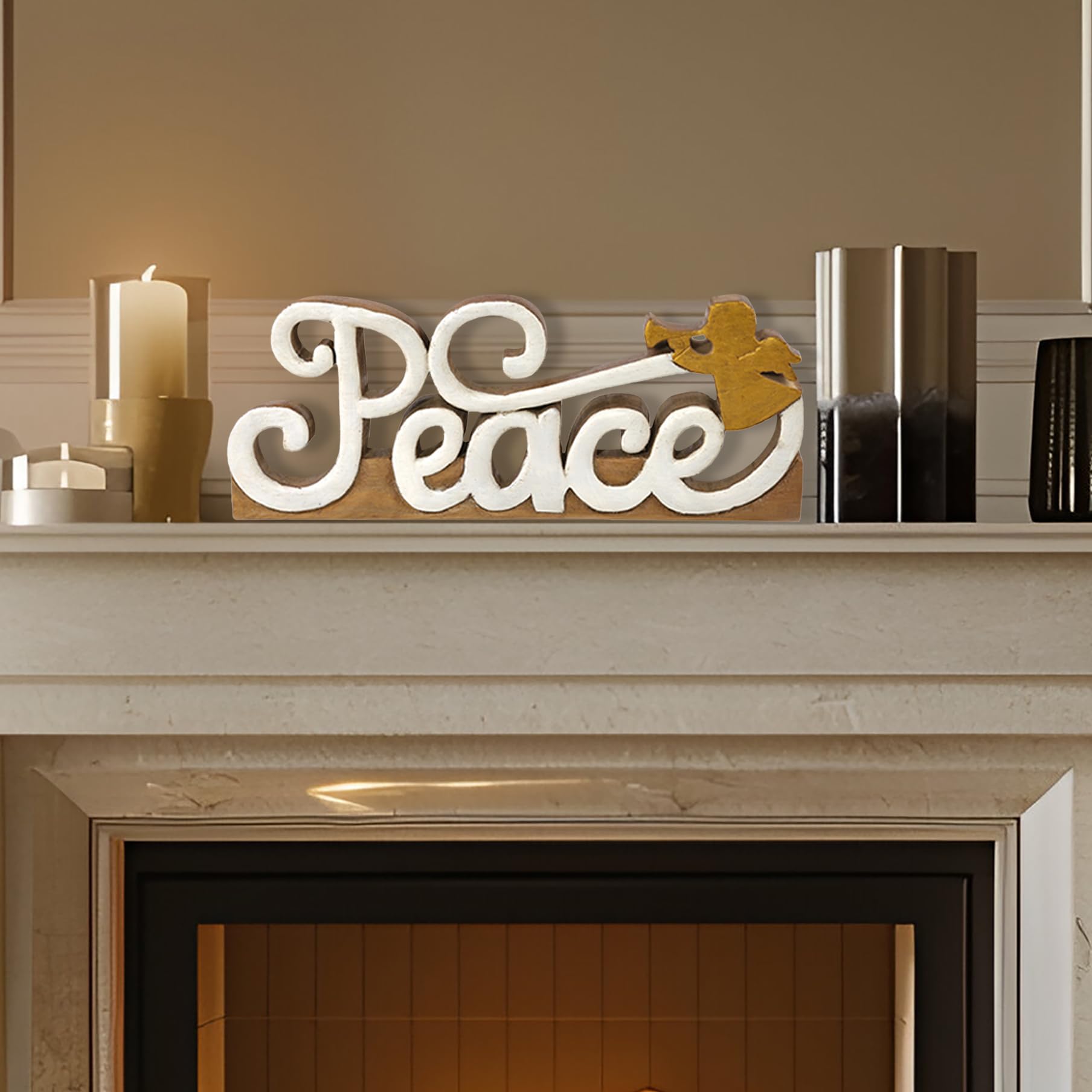 Handcrafted Solid Wood Peace Sign Letters Centerpiece - Farmhouse & Boho Home Decor for Living Room, Bedroom, Coffee Table, Dining Room - Unique Housewarming Gift & Rustic Kitchen Accessories (Perfect for Wall Decor, Shelf Display & Wedding Centerpieces)