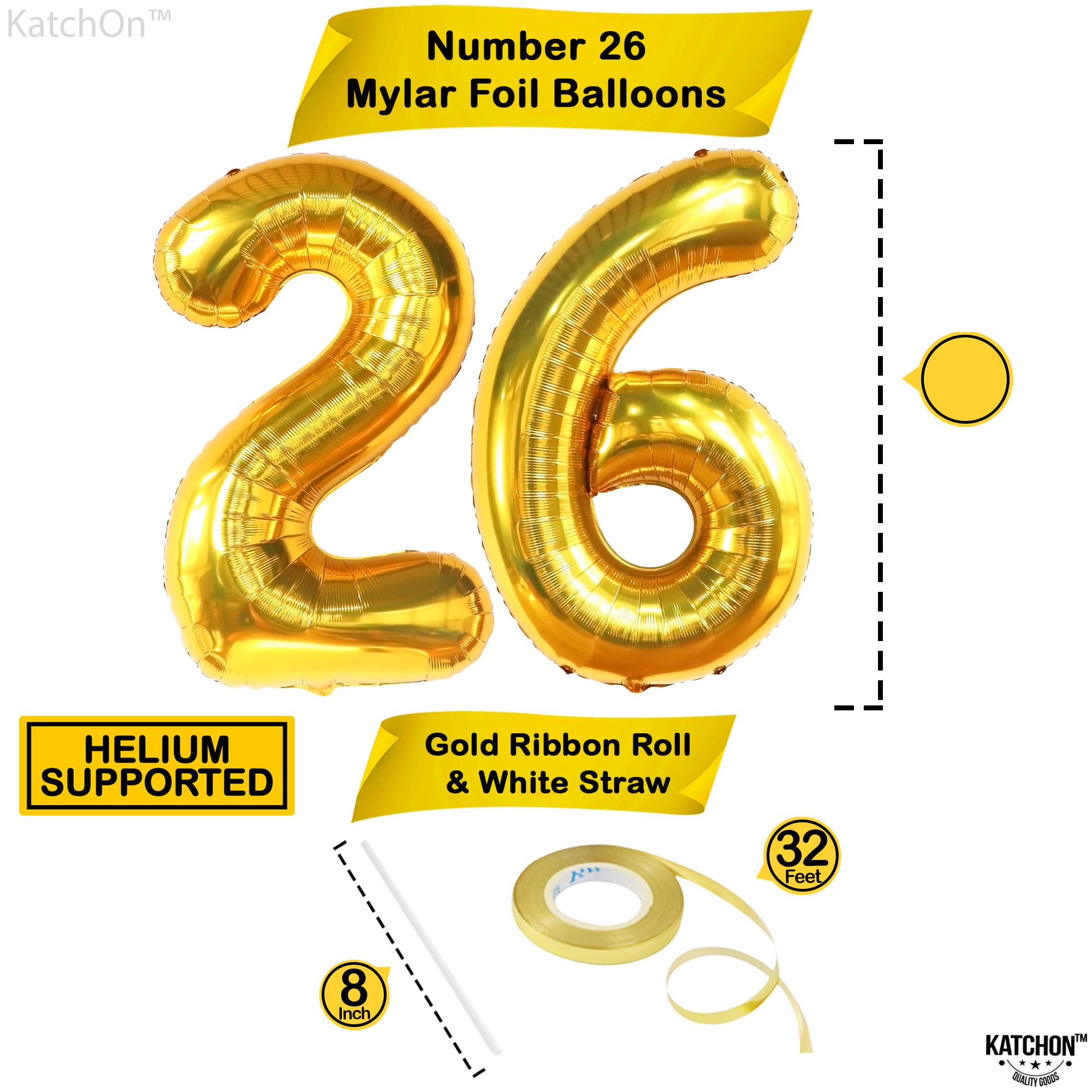 **KatchOn Giant 26 Balloon Number Gold - 40 Inch | Gold 26 Birthday Balloons for Men & Women | Anniversary & Party Decorations | Perfect for Birthdays, Anniversaries, Graduations & Special Events**