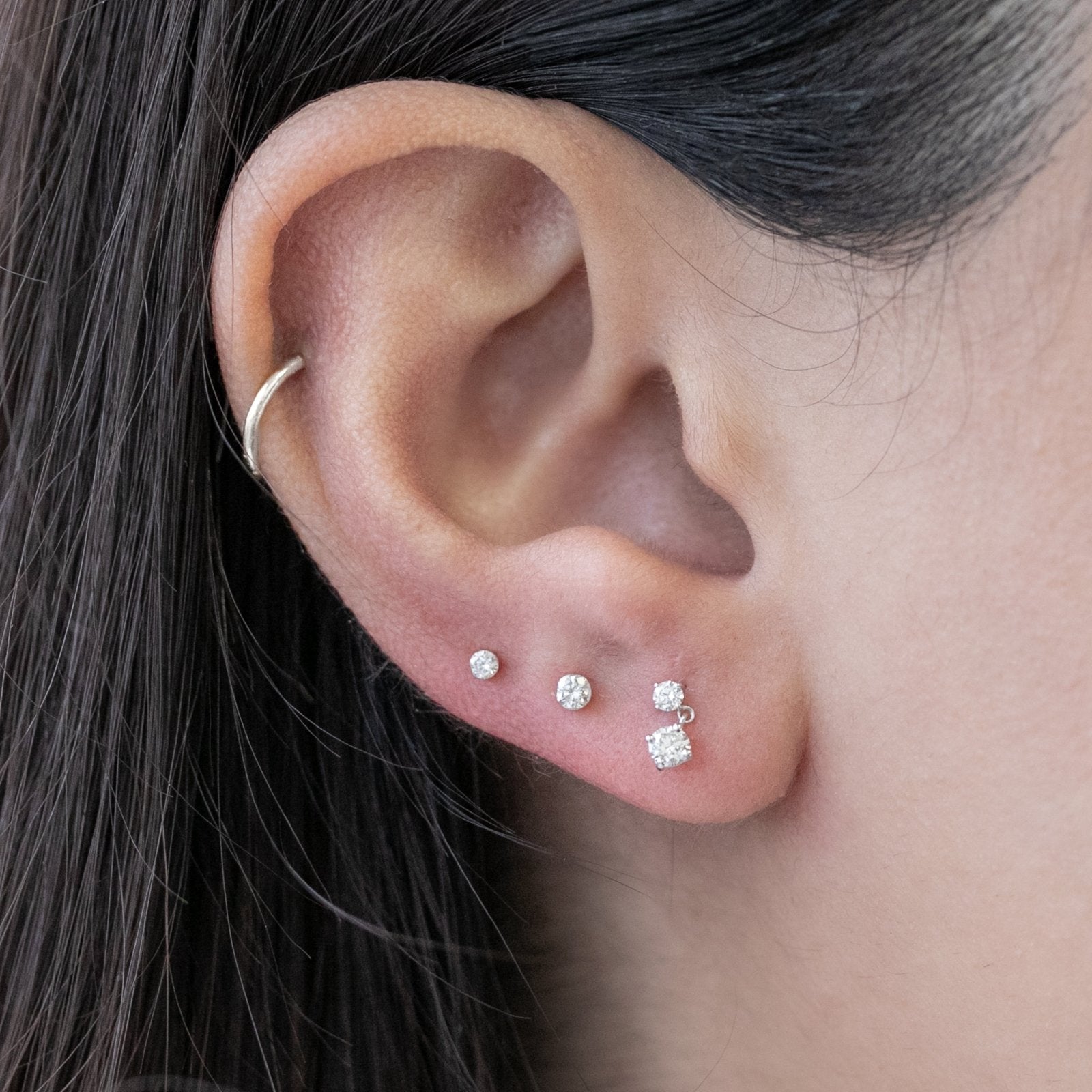 14k White Gold Double Diamond Drop Flat Back Stud Earrings - Elegant & Dainty Jewelry for Women, Perfect for Parties, Weddings & Everyday Wear