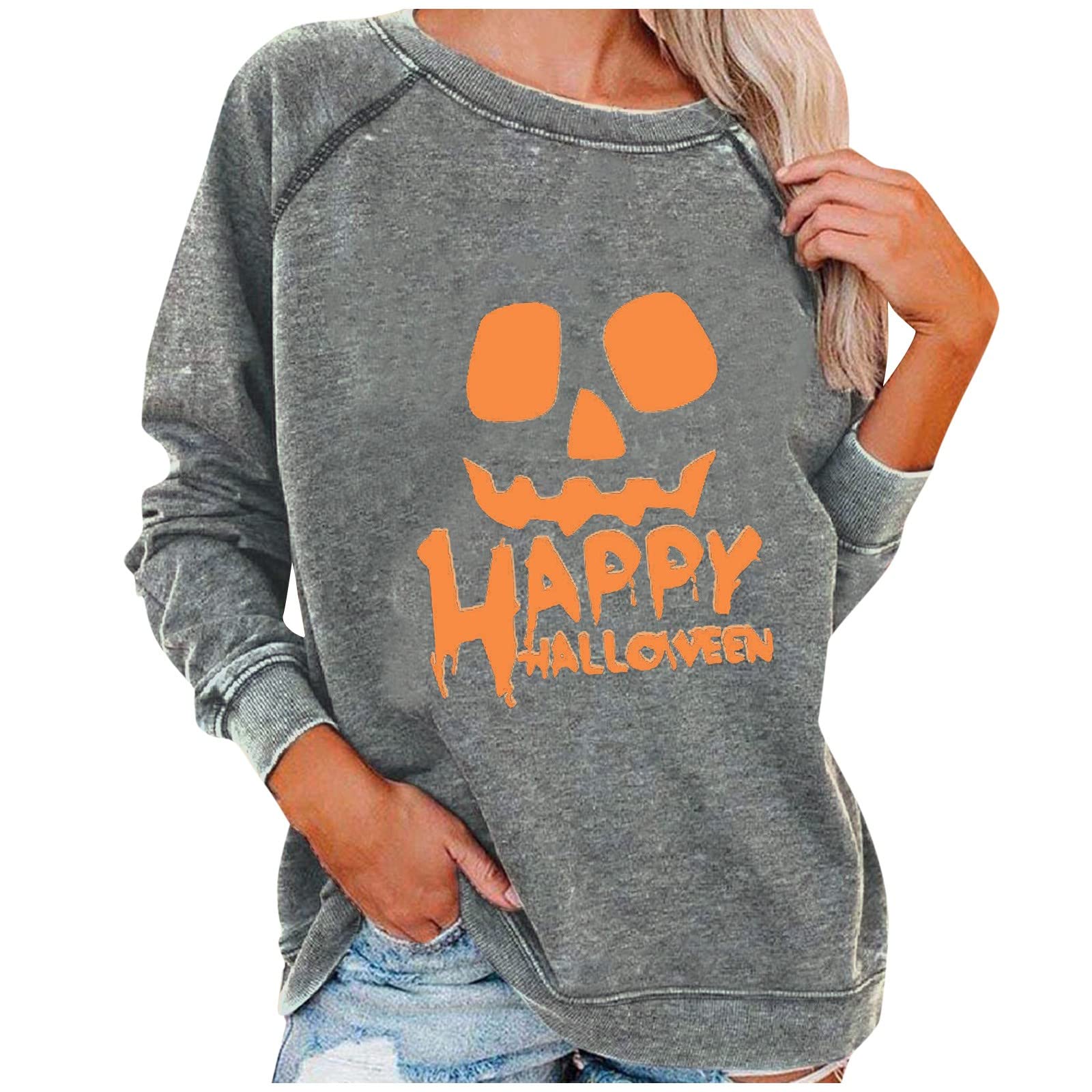 Women's Halloween T-Shirt | High Neck Sweatshirt | Autumn Casual Coat | Perfect for Halloween Parties, Fall Outfits & Cozy Seasonal Wear