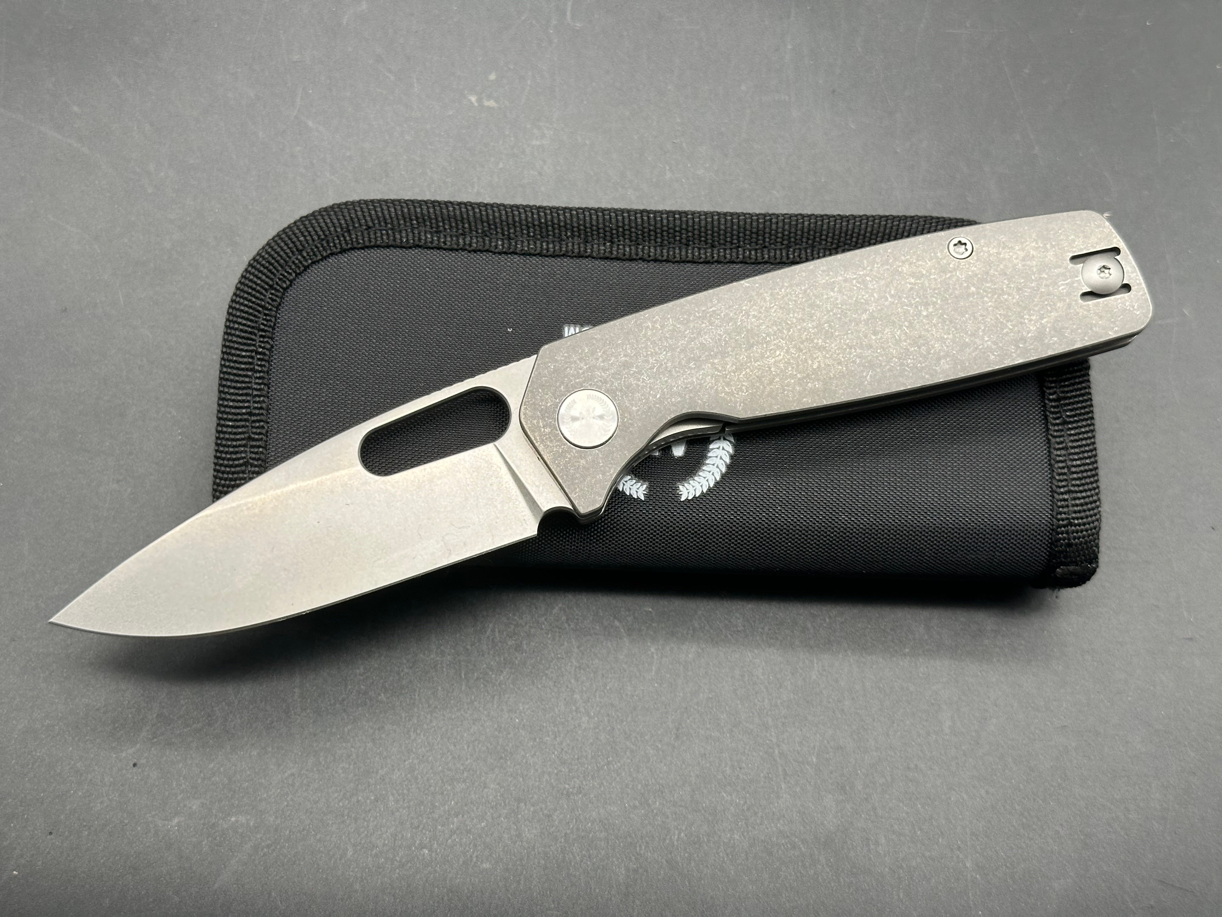 Asher Spiro Ti 3.2 CPM S90V Folding Knife - Stonewash Blade & Darkwash Titanium Handle - EDC, Outdoor, Camping, Survival Gear