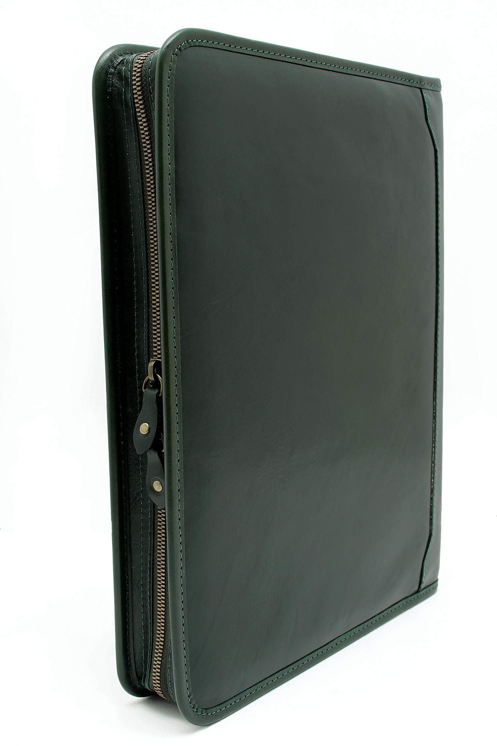Professional Leather Portfolio 3-Ring Binder - Notebook & Legal Pad Organizer with Zipper Closure | A4 Size Business Padfolio for Men & Women (Green) | Perfect for Office Meetings, Presentations & Executive Gifting