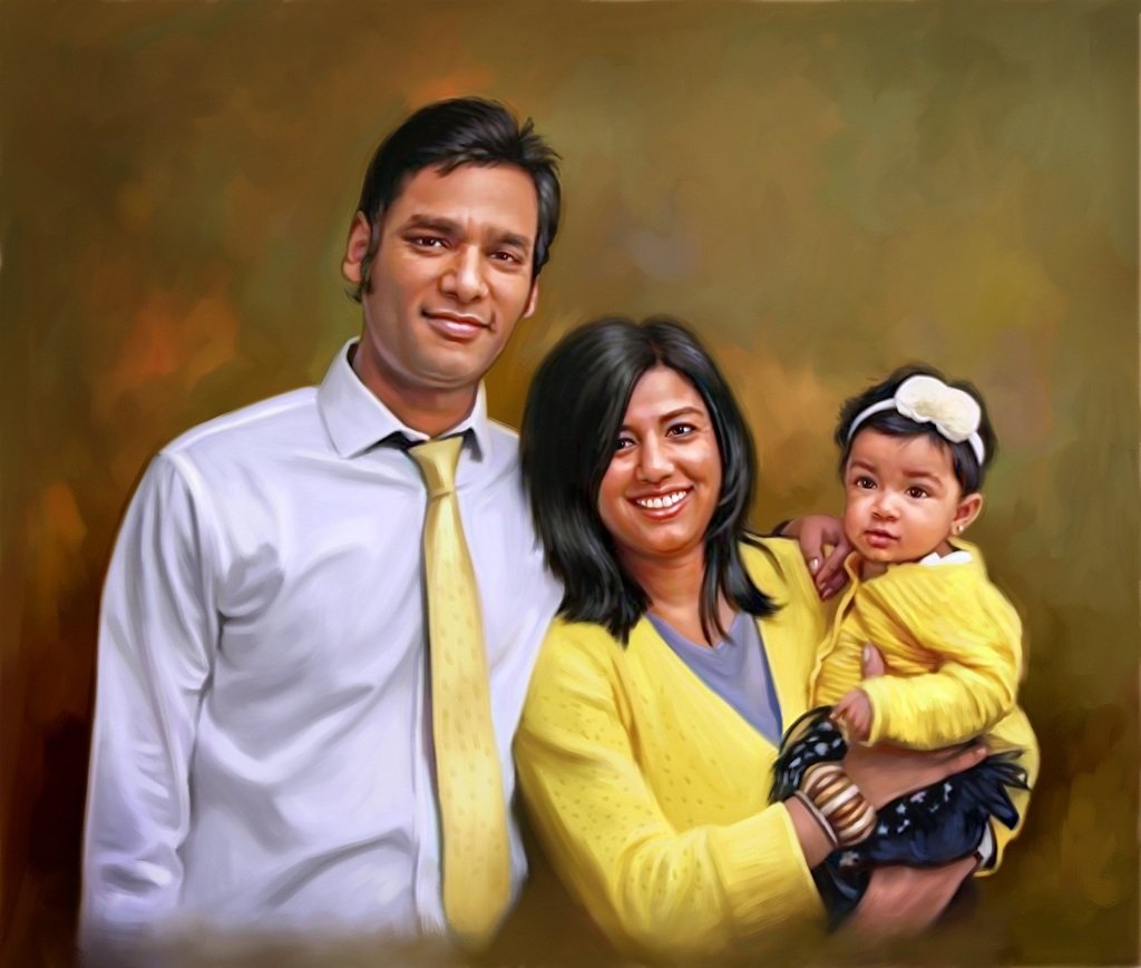 Custom Hand-Painted Family Portrait Oil Painting - 3 Figure Photo to Canvas Art - Perfect for Home Decor, Anniversary Gifts & Wall Art
