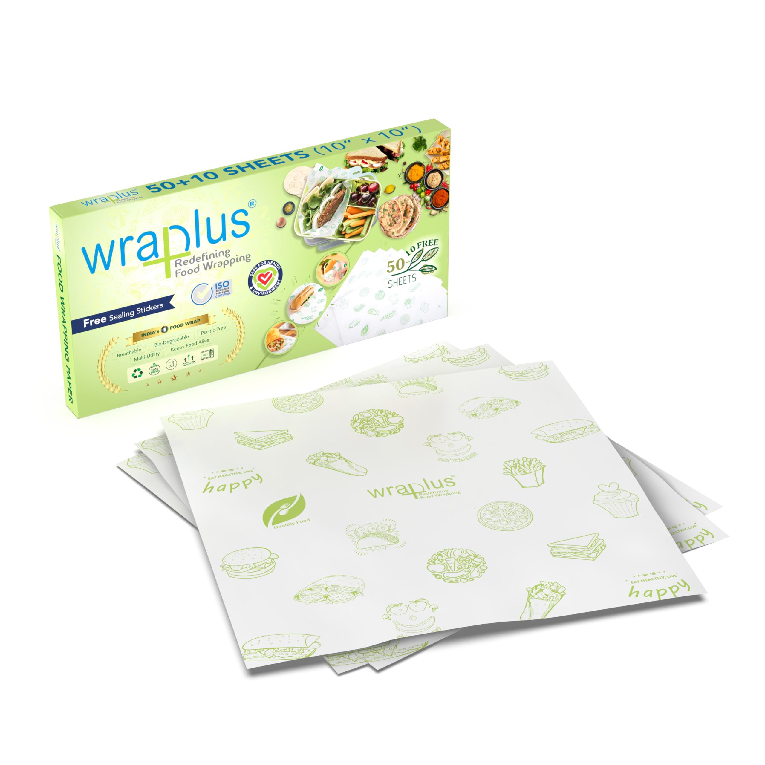 Premium Multi-Purpose Food Wrapping Paper Sheets - 10x10 Inches, 60 Sheets | Roti Wrap, Sandwich Wrap, Lunch Wrap | Eco-Friendly & Leak-Proof for Home, Office & Picnic Use