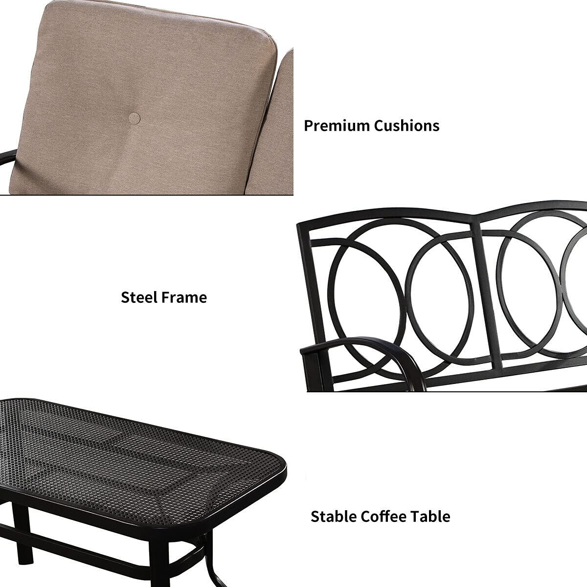 2-Piece Loveseat Coffee Table Set, Outdoor Patio Furniture with Thick Cotton Cushions & Steel Frame - Perfect for Garden, Backyard, Deck, Balcony, Poolside - Ideal for Relaxing, Entertaining, and Outdoor Dining