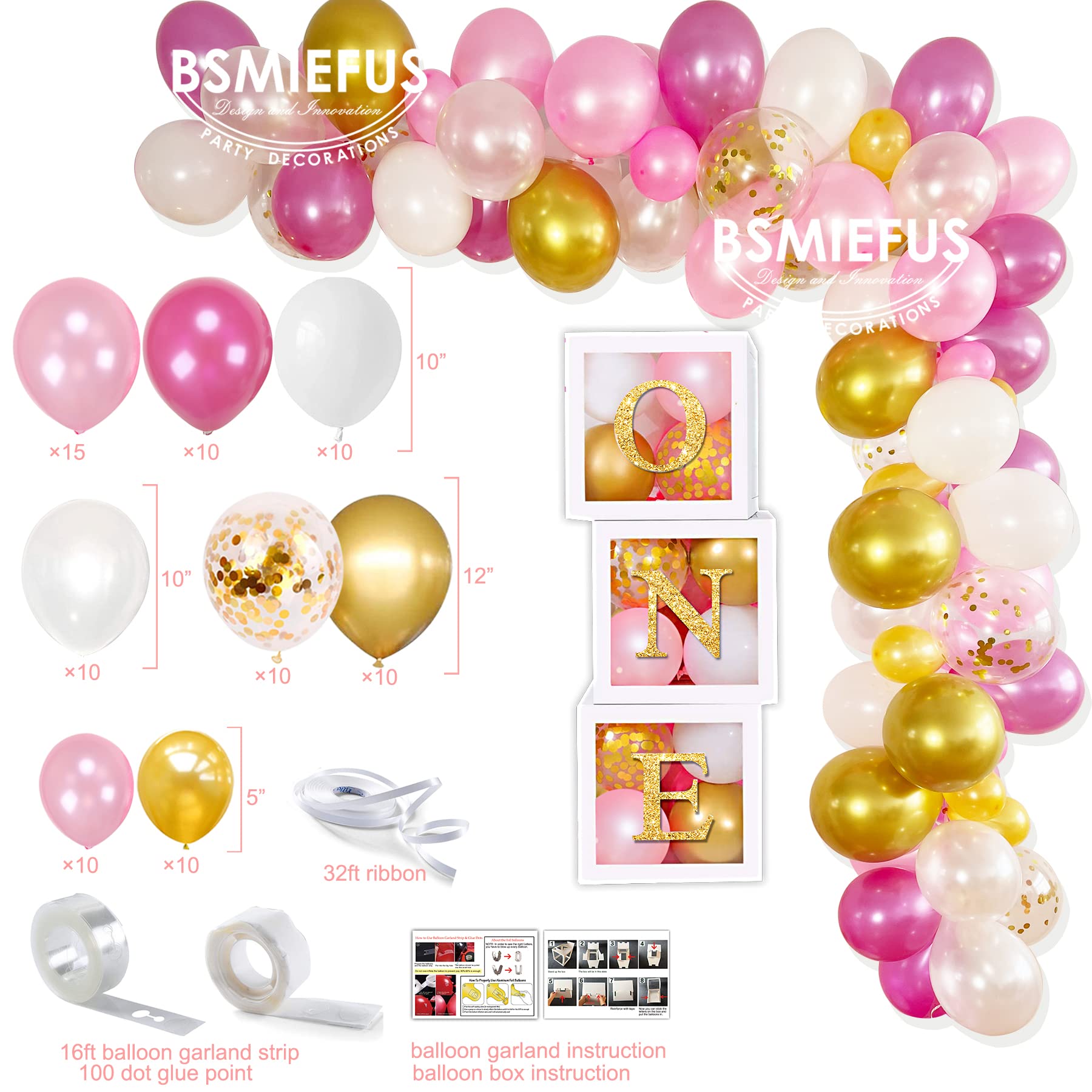 Baby Girl 1st Birthday Party Decorations Set - Balloon Boxes, Backdrop, High Chair Banner, Crown & Photo Banner for First Birthday Celebration | Perfect for Cake Smash, Photoshoot & Nursery Decor