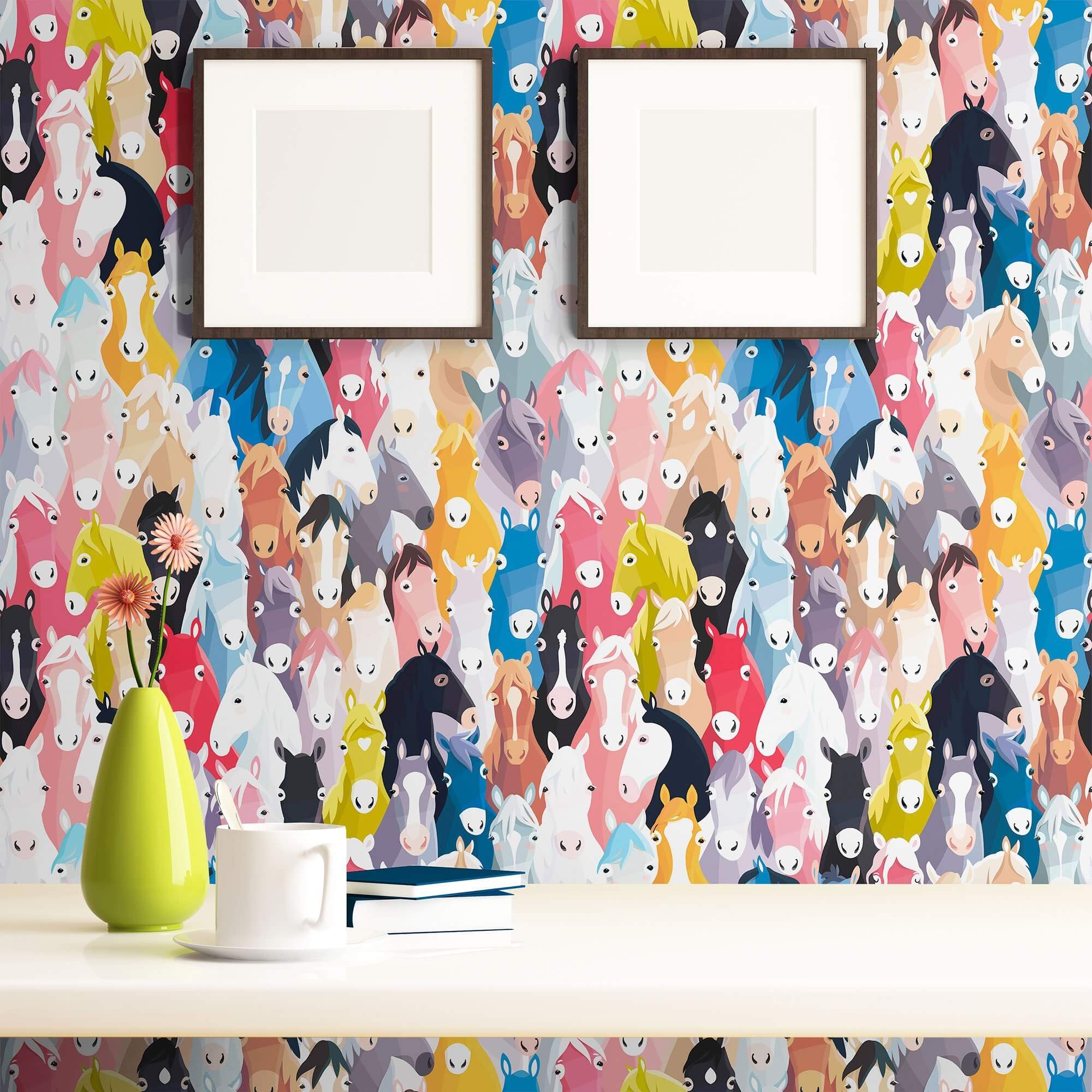White Horse Animal Print Peel and Stick Removable Wallpaper - Self-Adhesive Decorative Wallpaper for Bedroom, Nursery, Living Room, Dorm Decor - Easy to Install & Remove (Design 1267)