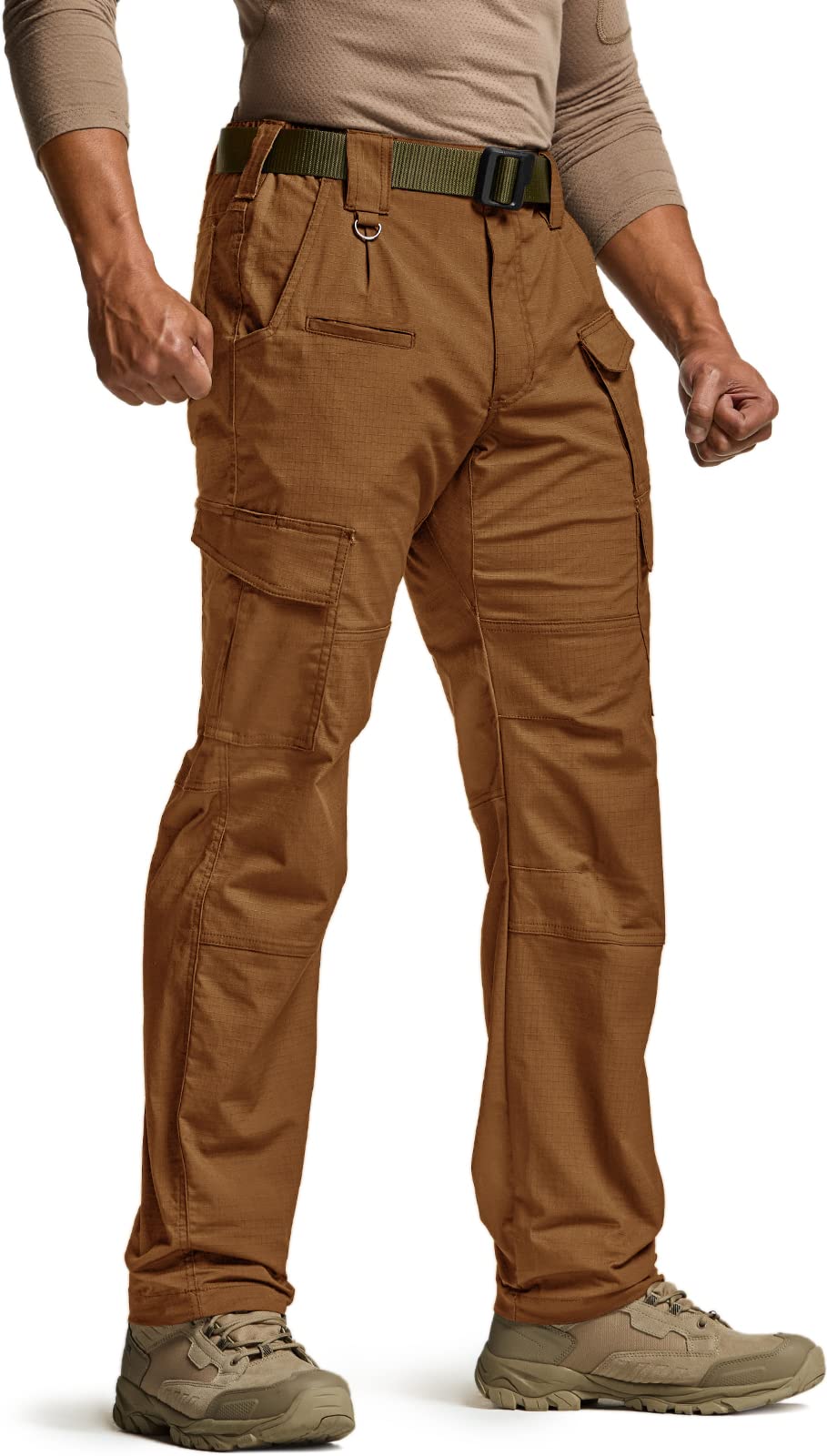CQR Men's Tactical Pants - Water Resistant Ripstop Flex Stretch Cargo Pants for Hiking, Work & Outdoor Activities | Lightweight Durable EDC Pants for Adventure, Camping & Daily Wear