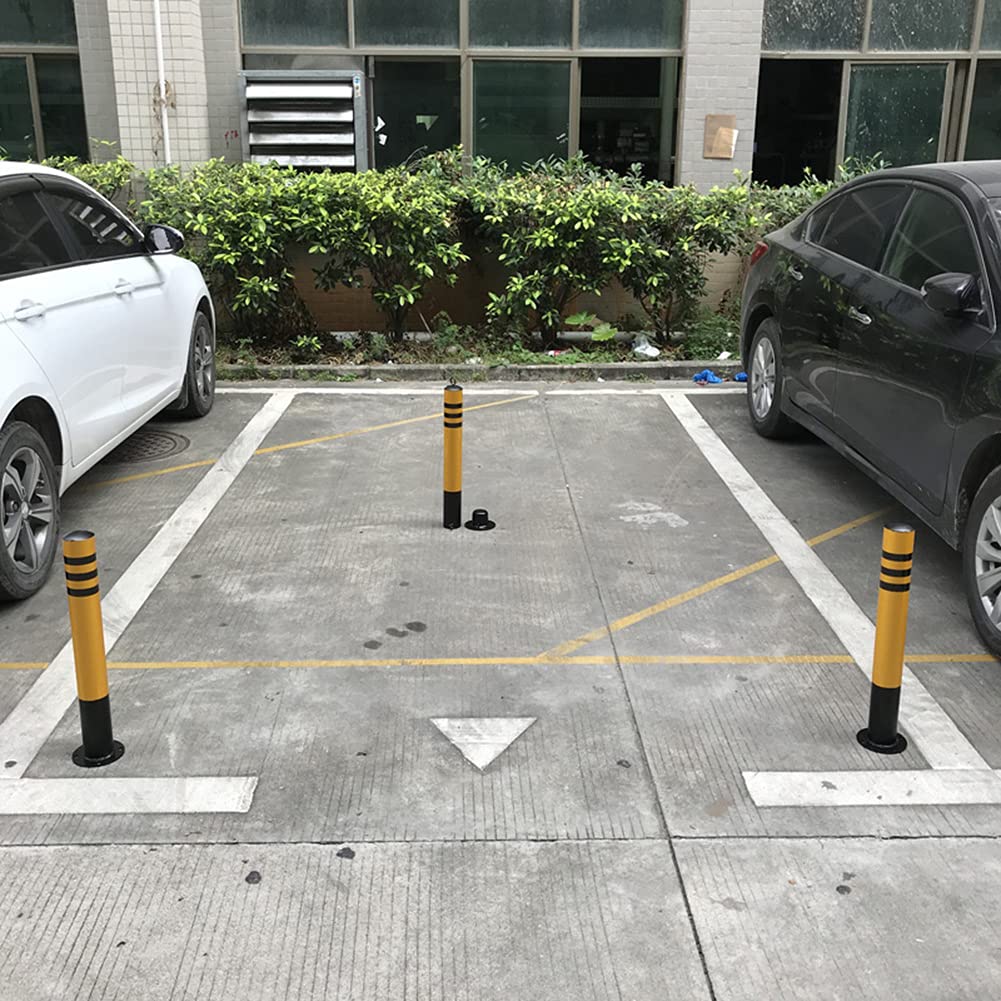 2X Heavy Duty Driveway Safety Barriers with Lock & 3m Chain - Reflective Parking Bollards & Security Posts for Driveways, Parking Lots & Private Roads - Ideal for Home Security, Traffic Control & Property Protection