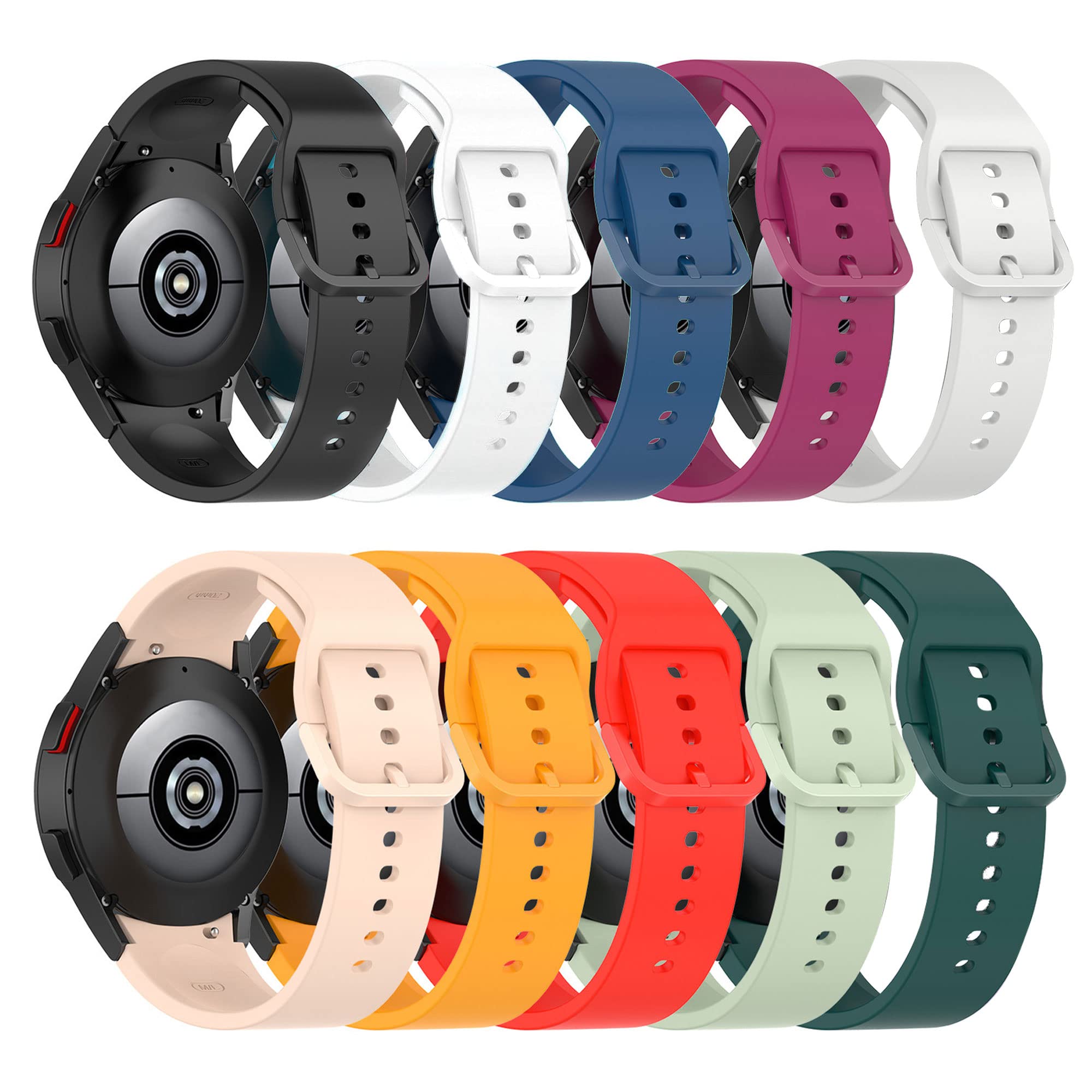 10 Pack Samsung Galaxy Watch 4/5 Bands - Compatible with Galaxy Watch 4 & 5 - Soft Silicone Replacement Straps for Women & Men - Perfect for Workouts, Running & Daily Wear