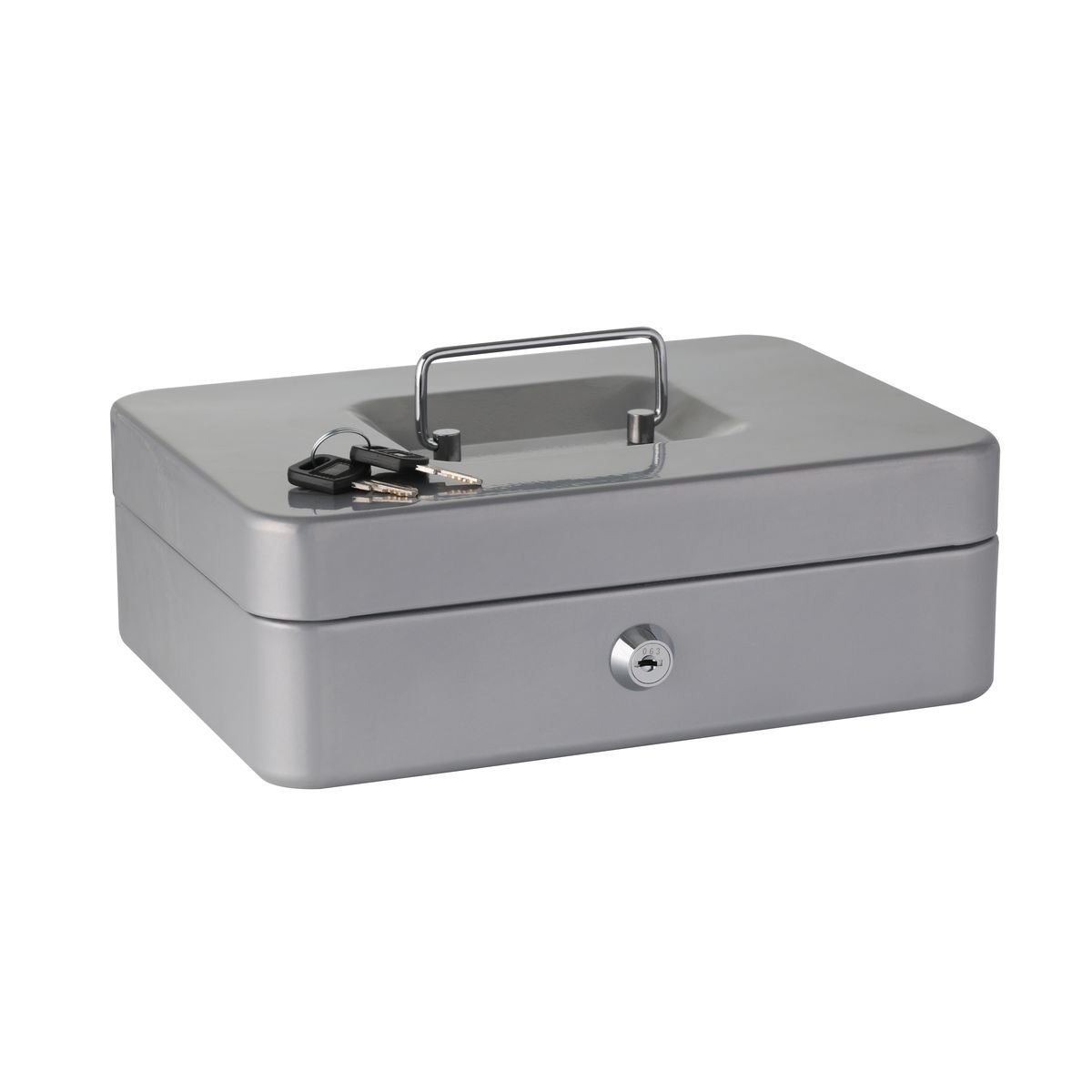 Steel Cash Box with Keys & Removable Euro Change Tray - 25cm Lockable Security Money Box in Blue & Silver - Perfect for Home, Office, Retail Store, and Business Cash Management