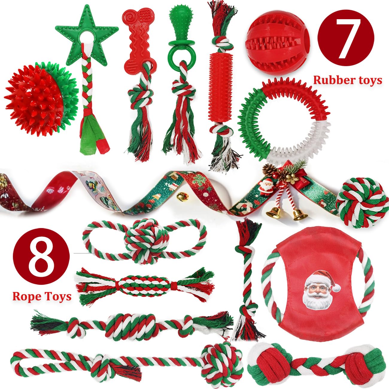 15 Pack Christmas Dog Toys - Durable Puppy Chew Toys with Rope Set | Interactive Tough Chew Box for Training, Teething & Play | Perfect Holiday Gift for Puppies (Great for Indoor/Outdoor Play & Puppy Training)