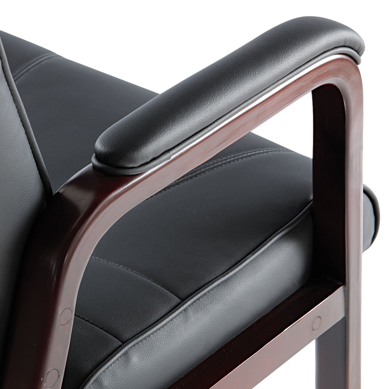 Alera MA43ALS10M Madaris Series Leather Guest Chair with Wood Trim - 4-Leg Office Chair in Black/Mahogany for Reception, Conference Rooms & Home Offices