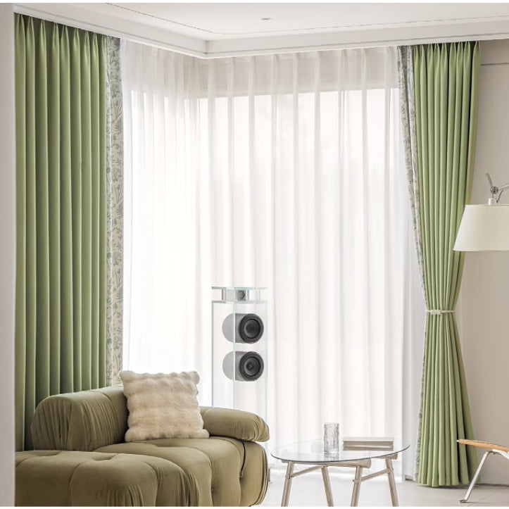 Brielle Sage Green Patchwork Blackout Custom Curtains for Bedroom & Living Room - Thermal Insulated Noise Reducing Window Drapes for Home Decor