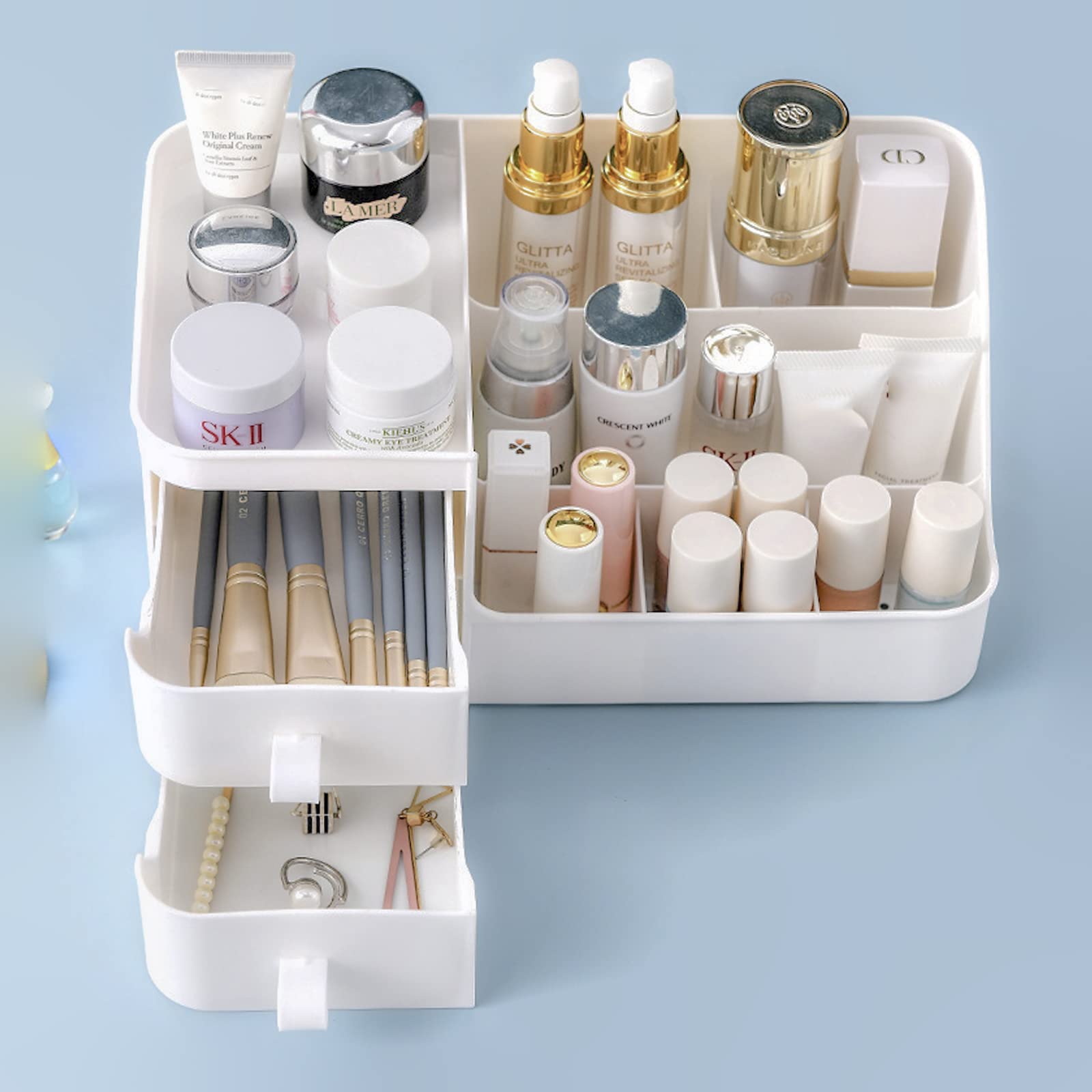 Polar White Makeup Organizer with Drawers - Cosmetic Storage for Lipstick, Brushes & Eyeshadow | Vanity & Countertop Beauty Organizer | Perfect for Bedroom, Bathroom & Travel