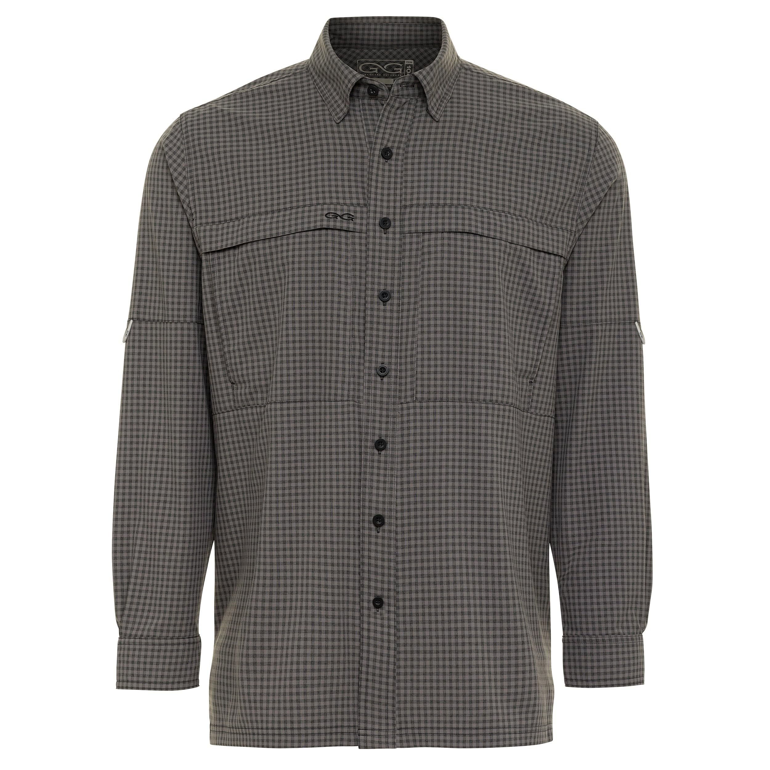 GameGuard Gunmetal TekCheck Shirt - Men's Long Sleeve Button Down Casual Shirt for Outdoor Activities, Work & Everyday Wear
