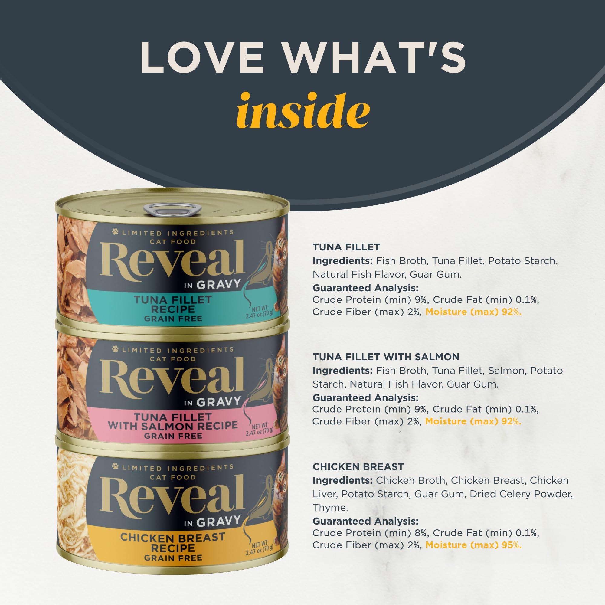 **Reveal Natural Grain-Free Wet Cat Food, 12-Pack (2.47 oz Cans) – Limited Ingredient Canned Cat Food with Fish & Chicken in Gravy – Perfect for Sensitive Stomachs & Picky Eaters**    *(Use Case: Ideal for pet owners seeking high-quality, grain-free wet cat food with simple ingredients for sensitive digestion or finicky cats.)*