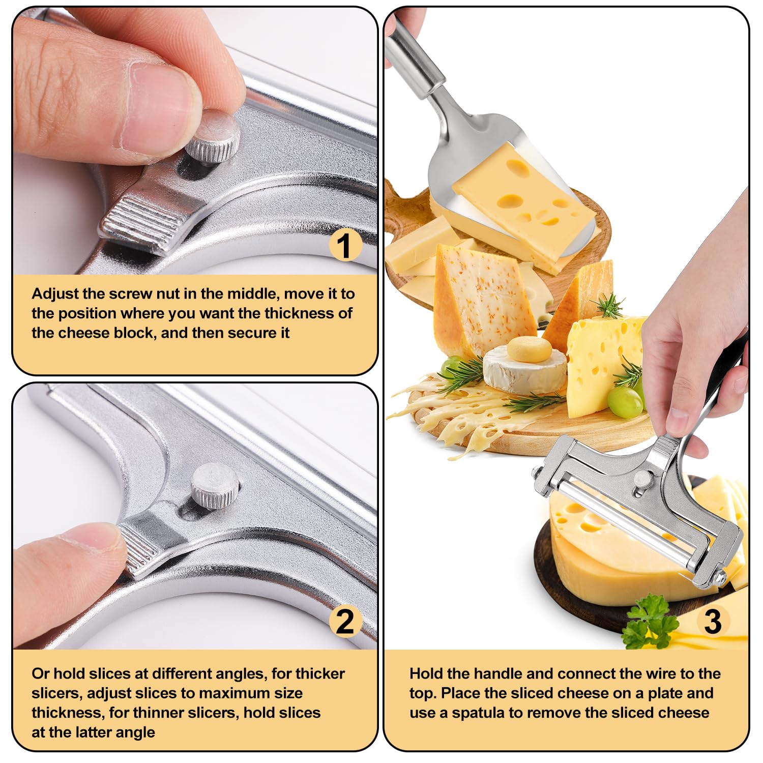 Premium Stainless Steel Wire Cheese Slicer with Cheese Shovel - Professional Cheese Cutting Board & Butter Slicer Kit for Hard Cheeses - Perfect for Charcuterie Boards, Cheese Platters & Gourmet Cooking