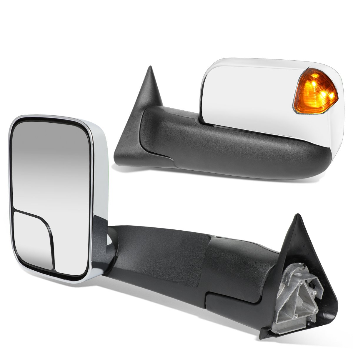 DNA Motoring TWM-023-T999-CH-AM Chrome & Amber LED Towing Mirrors for 1994-1997 Dodge Ram 1500/2500/3500 - Power Adjustable, Enhanced Visibility for Safe Towing & Night Driving