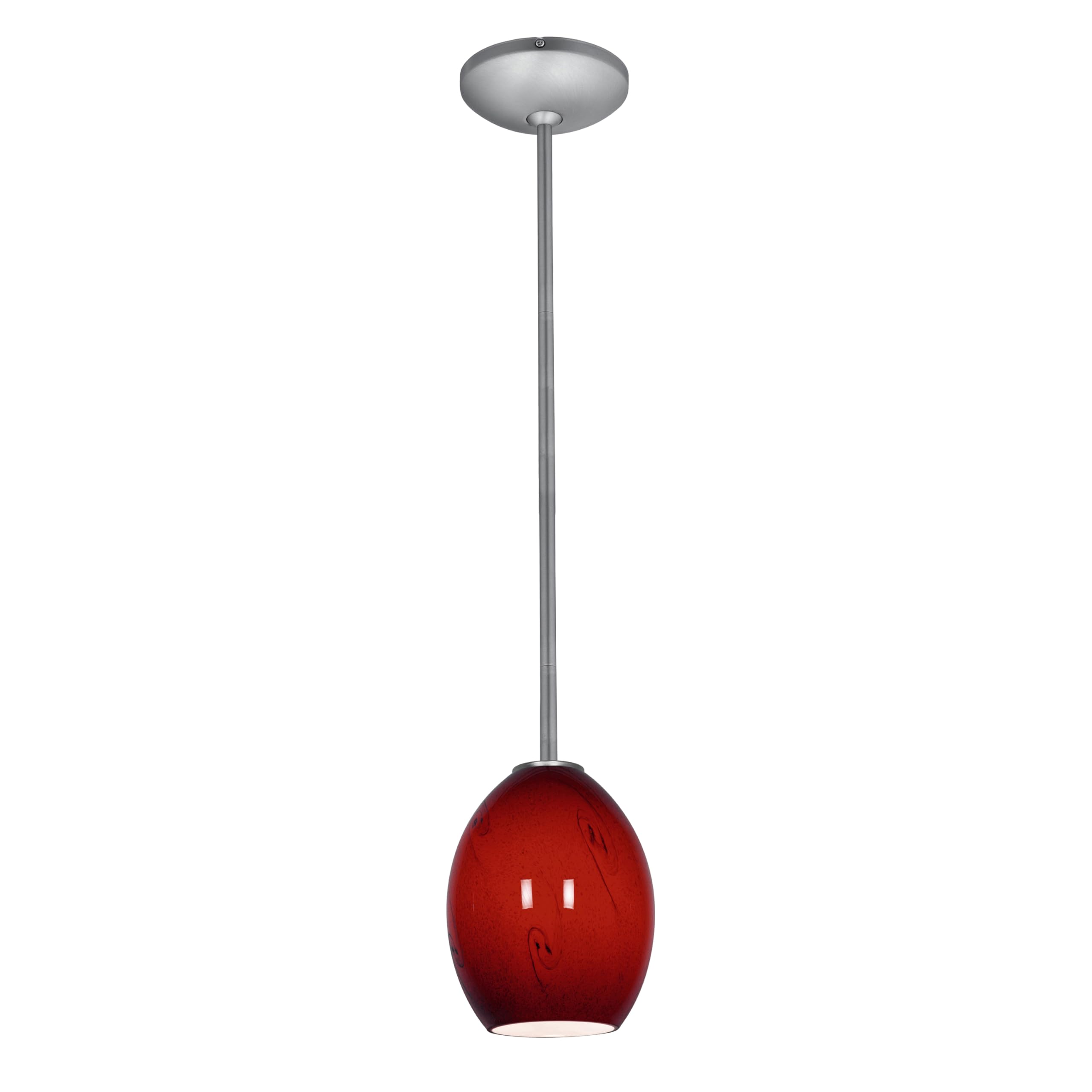 Brandy FireBird Glass Pendant Light Fixture - Modern 1-Light Hanging Pendant with Brushed Steel Finish & Red Sky Glass Shade - Perfect for Kitchen Island, Dining Room, or Entryway Lighting