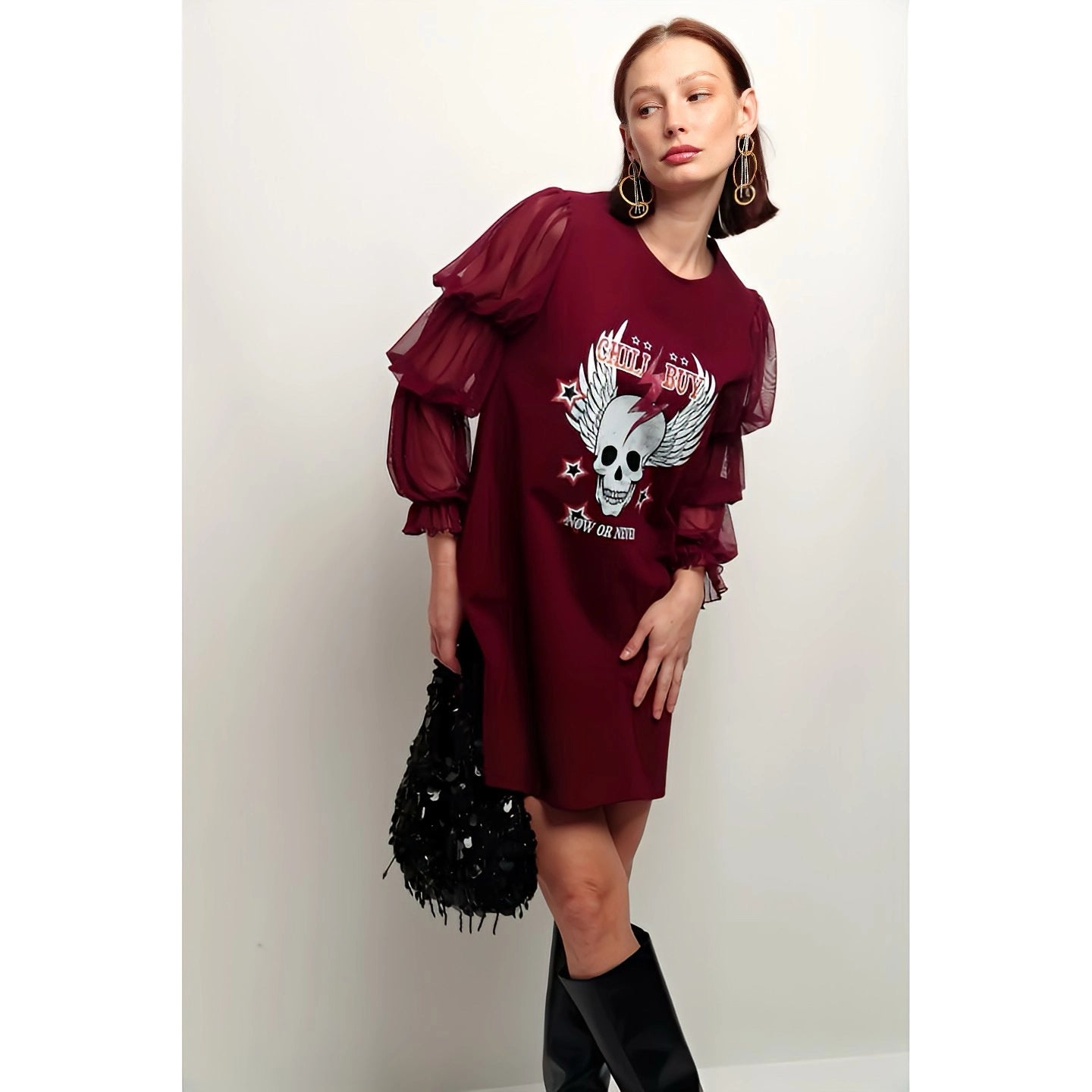 Elegant Ruffled Skull Robe - Gothic Fashion for Women | Perfect for Halloween, Cosplay, and Themed Parties