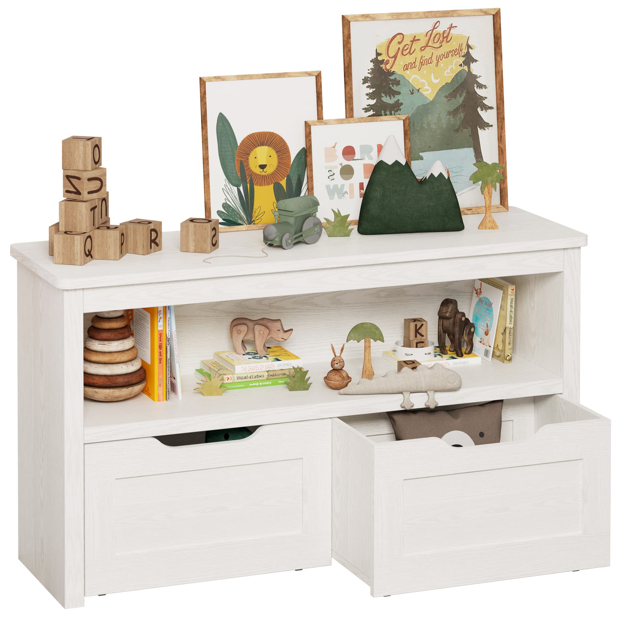 IRONCK Kids Toy Storage Organizer with 3 Drawers & Wheels, White Toy Box with Open Shelf for Nursery Playroom Bedroom - Perfect for Organizing Stuffed Animals, Legos & Kids Toys