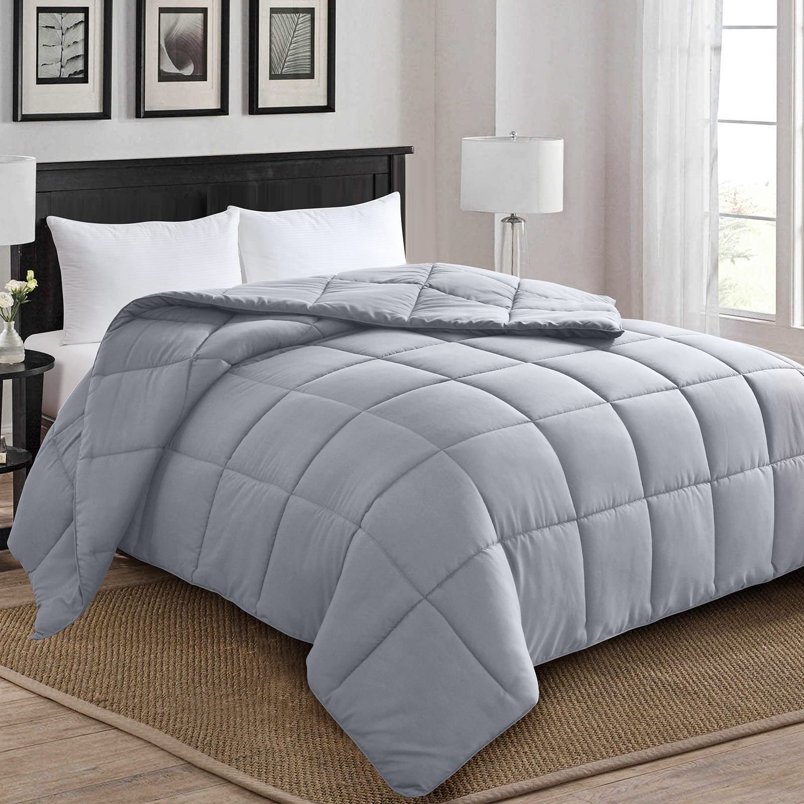 Homelike Moment Queen Size Comforter - Lightweight Grey Down Alternative Duvet Insert | All Season Bedding for Full/Queen Beds | Perfect for Cozy Nights, Guest Rooms & Modern Bedrooms