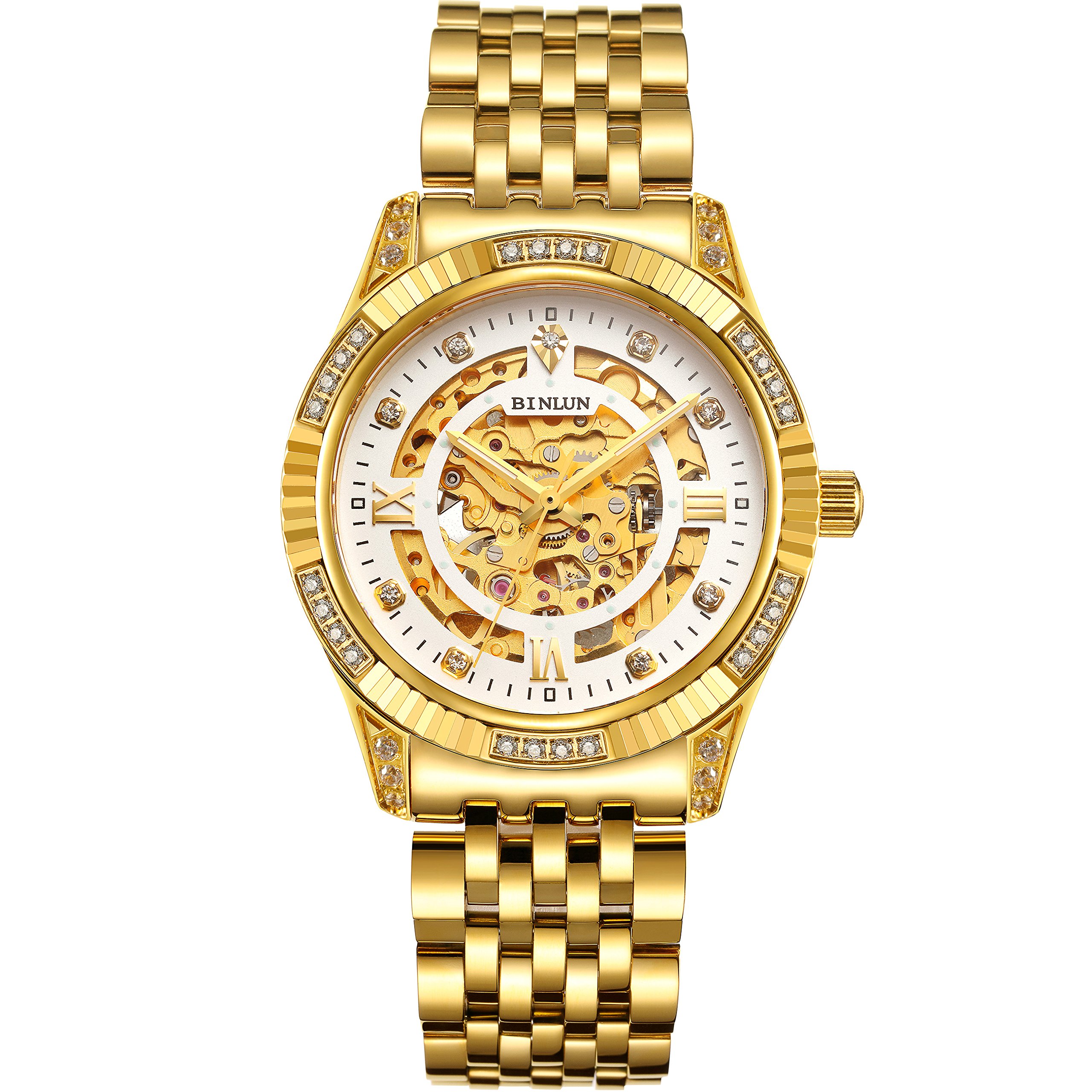 BINLUN Automatic Mechanical Men's Watch - 18K Gold-Plated Self-Winding Luxury Wristwatch for Men | Perfect for Business, Formal Events & Everyday Wear